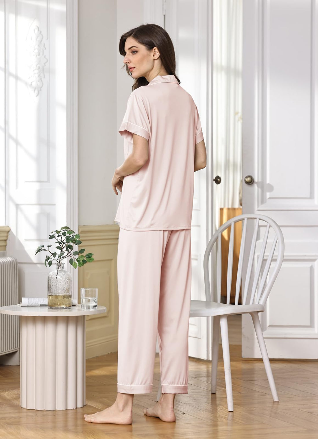 WJing Yi Jia Womens Soft Pajamas Set XS-XXL Button Down Sleepwear Short Sleeves Pajama sets with Long Pants Pj Set Nightwear