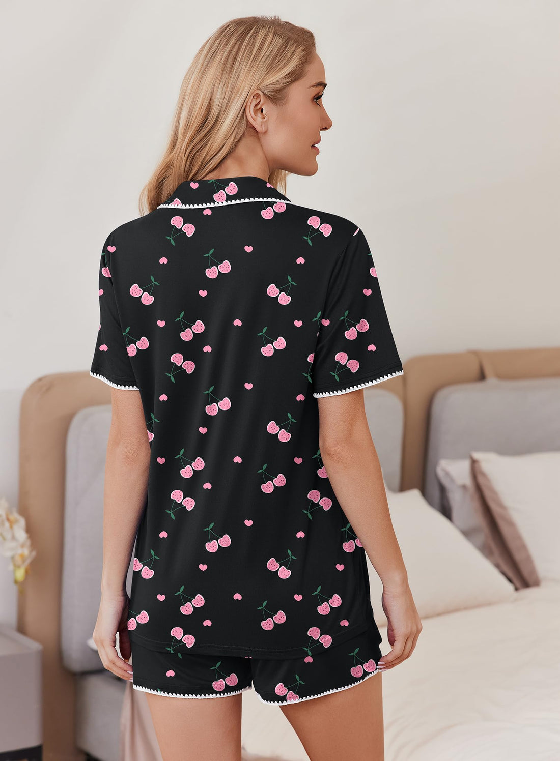 Ekouaer Pajamas for Women Set 2 Piece Soft Button Down Top and Shorts