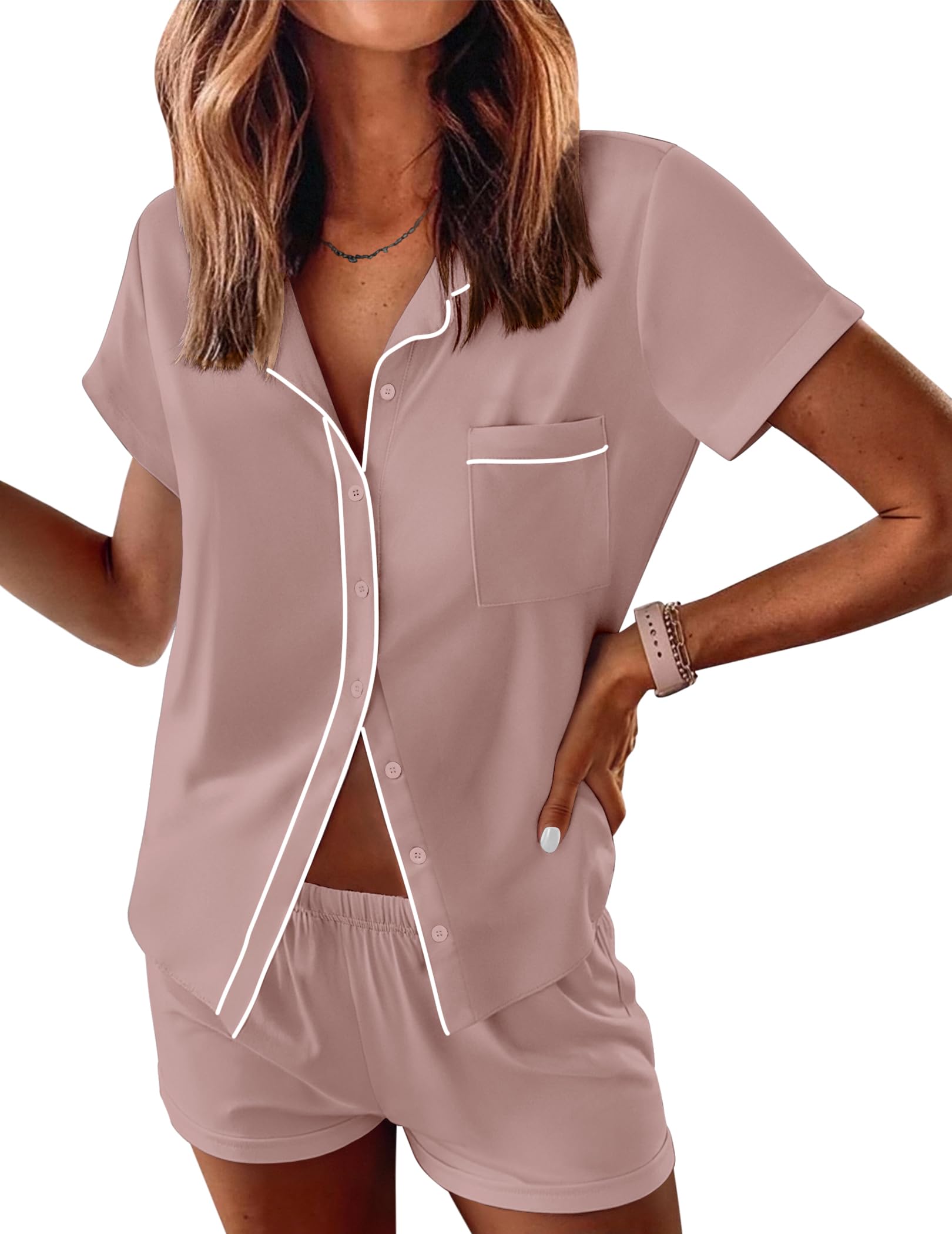 Ekouaer Womens Pajama Sets Button Down Lounge Set 2 Piece Pjs Sets
