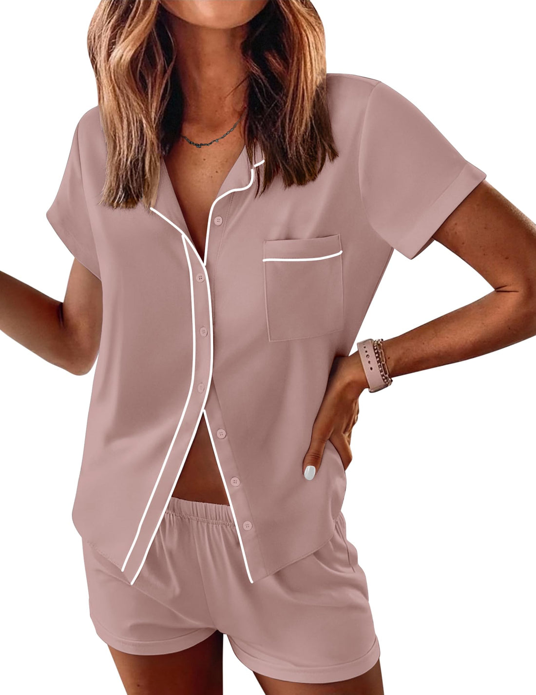 Ekouaer Womens Pajama Sets Button Down Lounge Set 2 Piece Pjs Sets