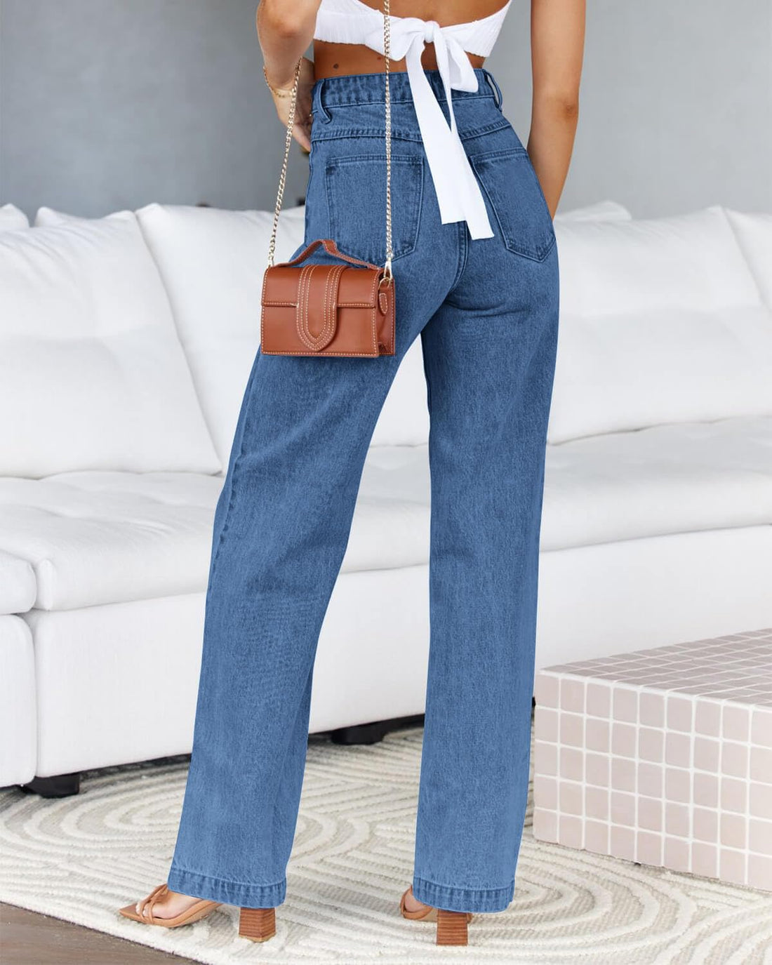 Cicy Bell Women's High Waisted Petite Jeans Boyfriend Baggy Straight Leg Casual Denim Pants with Pockets
