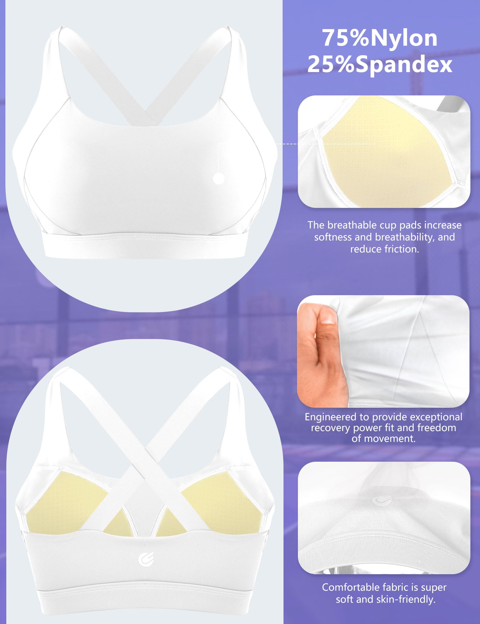 Cordaw Pickleball Sports Bras for Women High Support, Molded Cup Crisscross Back High Impact Workout Yoga Bra