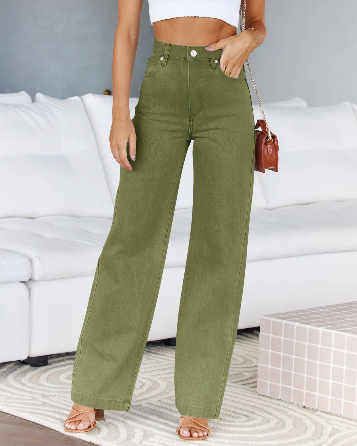 Cicy Bell Women's High Waisted Petite Jeans Boyfriend Baggy Straight Leg Casual Denim Pants with Pockets
