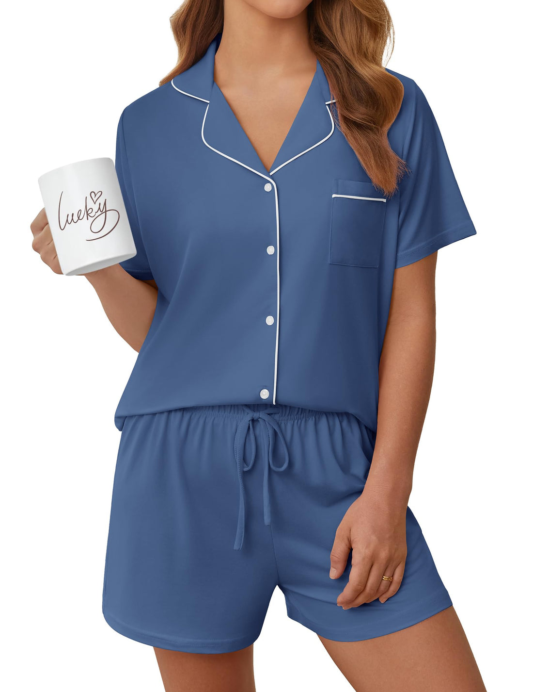 Womens Pajama Sets Summer Pjs Short Sleeve Button Down Top and Shorts Bride Sleepwear 2 Piece Comfy Lounge Set S-XXL