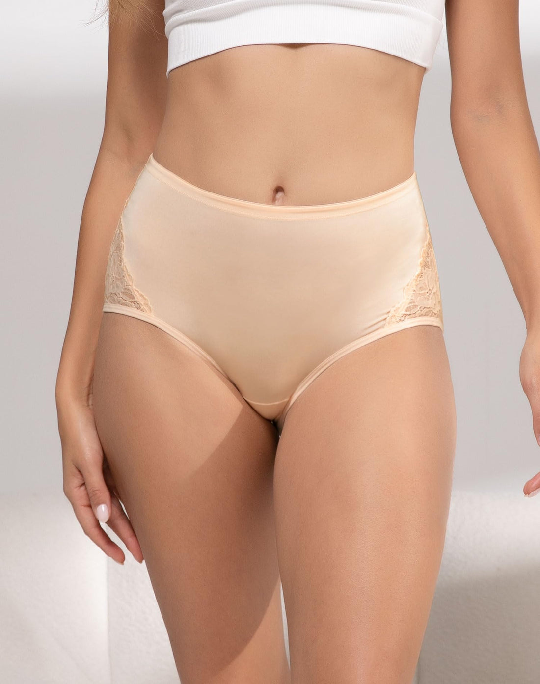 INNERSY Women's Lace Underwear Full Coverage Briefs 4 Pack | High Waisted Panties, Lightweight Stretch Nylon Blend, Quick-dry, Silky-Smooth, Breathable, Soft Cotton Crotch
