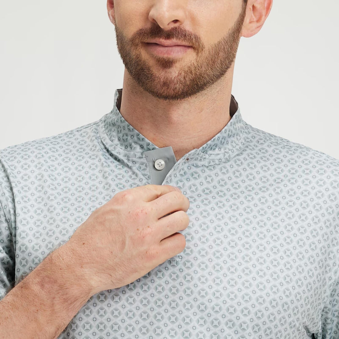 M MAELREG Golf Shirts for Men Collarless Performance Dry Fit Stretch Henley Casual Printed Mens Polo Shirts Short Sleeve