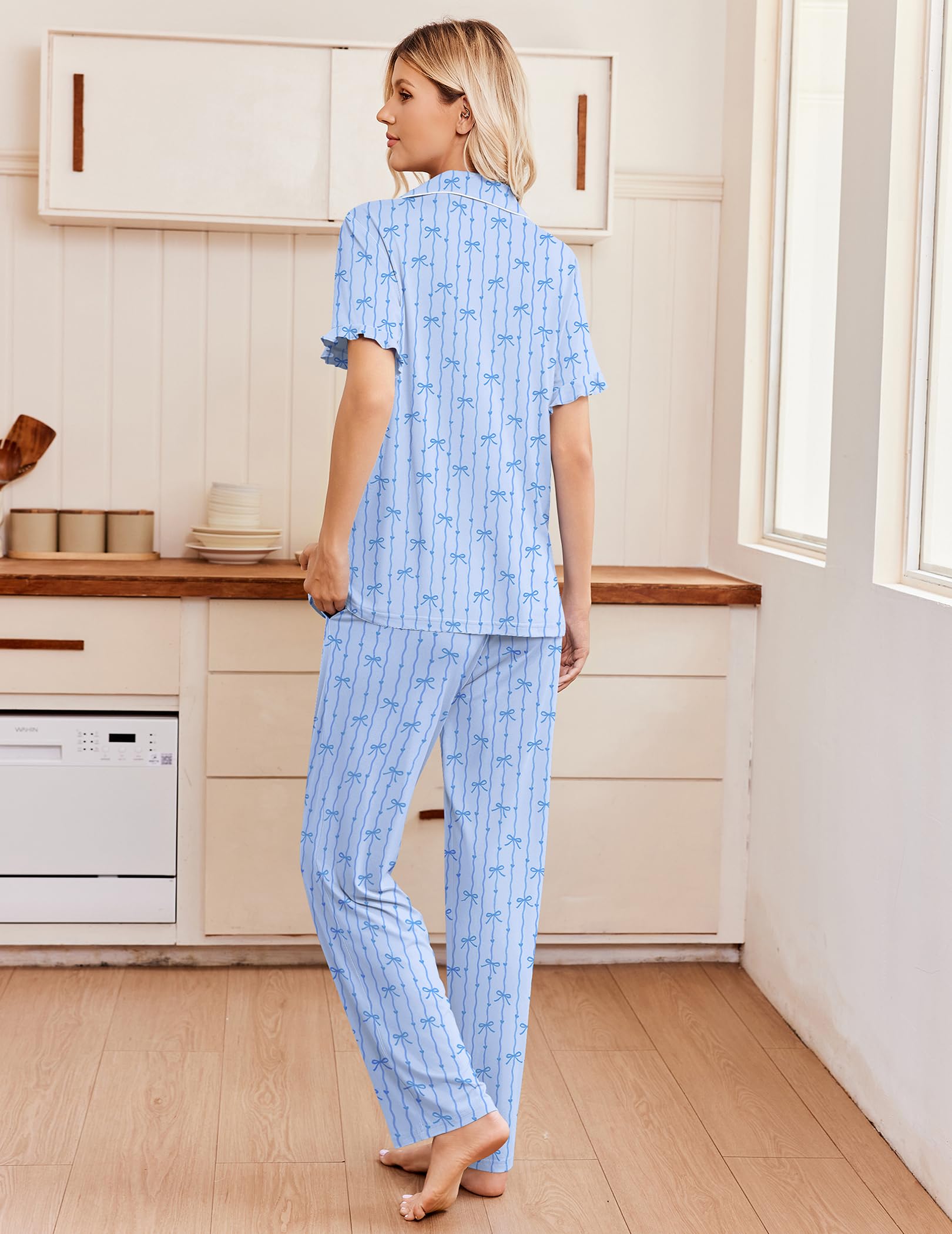 Ekouaer Pajamas for Women Set Button Up Soft Pjs Short Sleeve Lounge Sets
