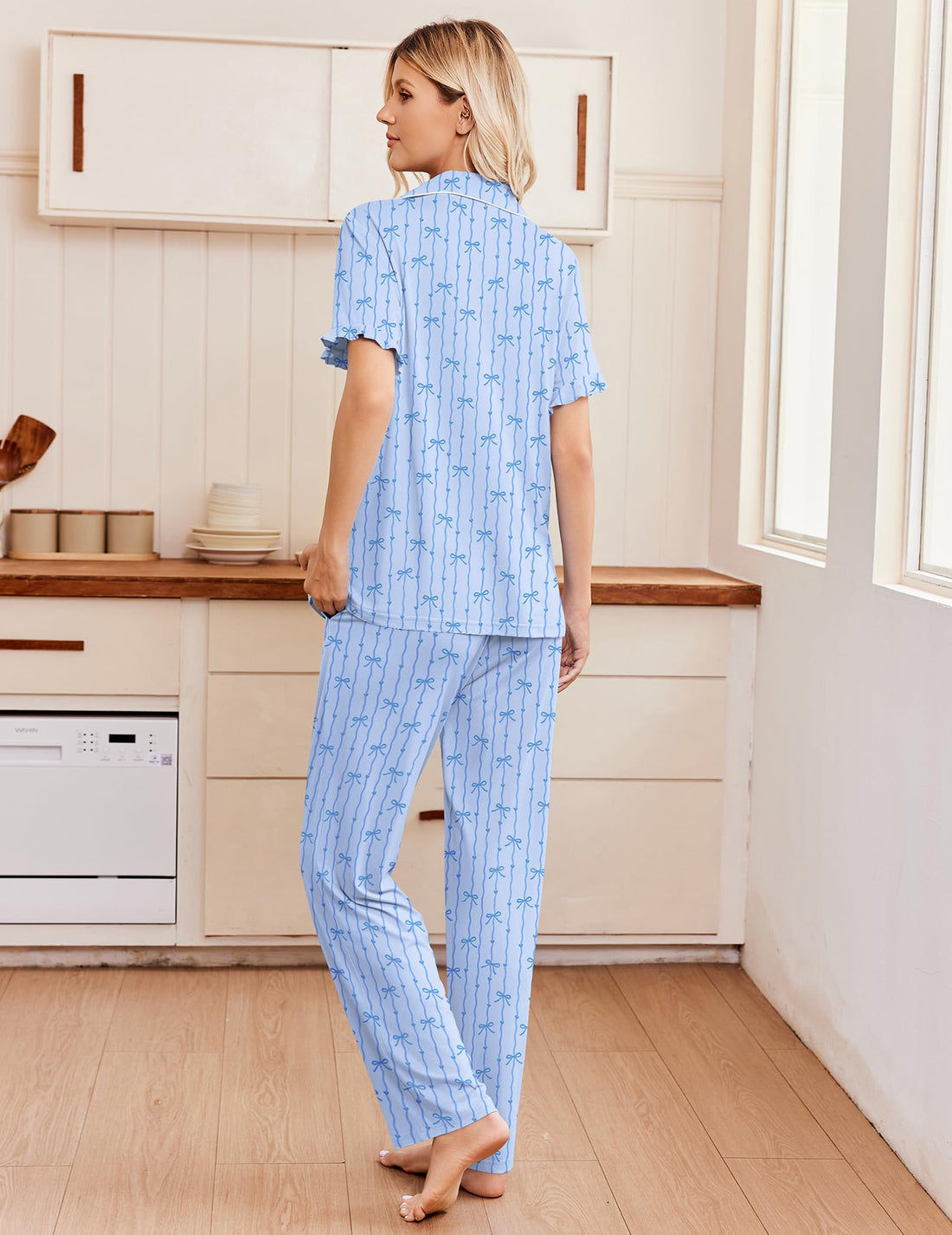 Ekouaer Pajamas for Women Set Button Up Soft Pjs Short Sleeve Lounge Sets