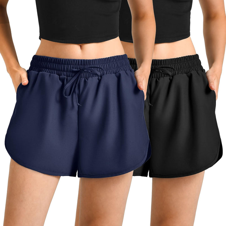 Leafigure 2Pack Running Shorts for Women- Athletic High Waisted Quick Dry Shorts with Pockets for Gym Workout