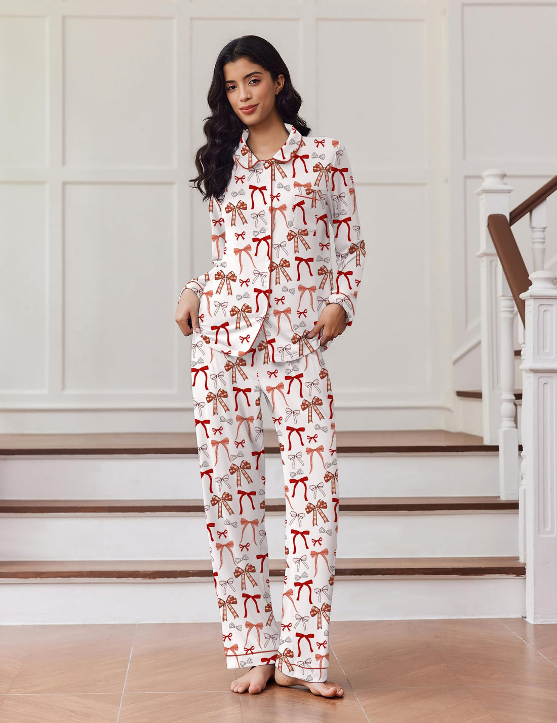 Ekouaer Women's Pajama Set Long Sleeve Lounge Set Soft Button Down Pjs