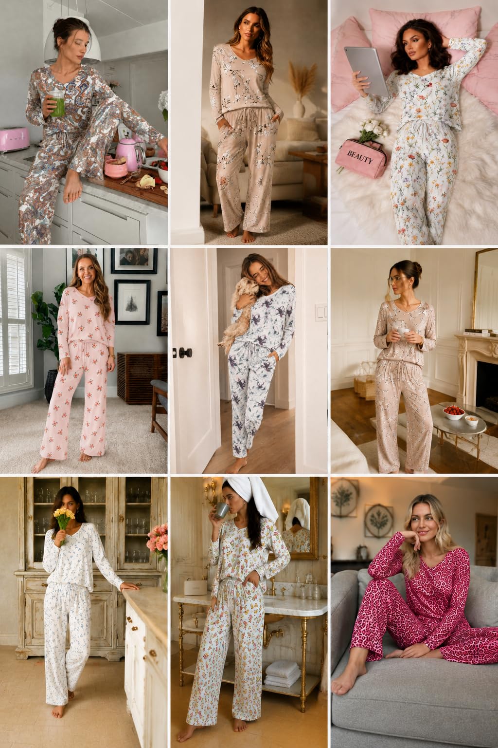 2 Pack: Women's Long Sleeve Pajama Sets - V Neck Top and Pants Lounge sets