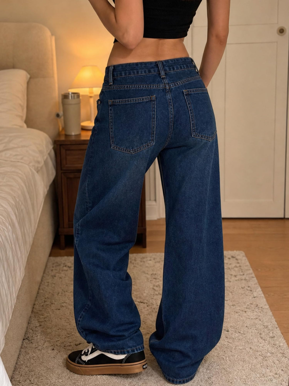 Low Rise Baggy Jeans for Women Y2K Vintage Wide Leg Loose Fit Straight Denim Pants Casual Trousers