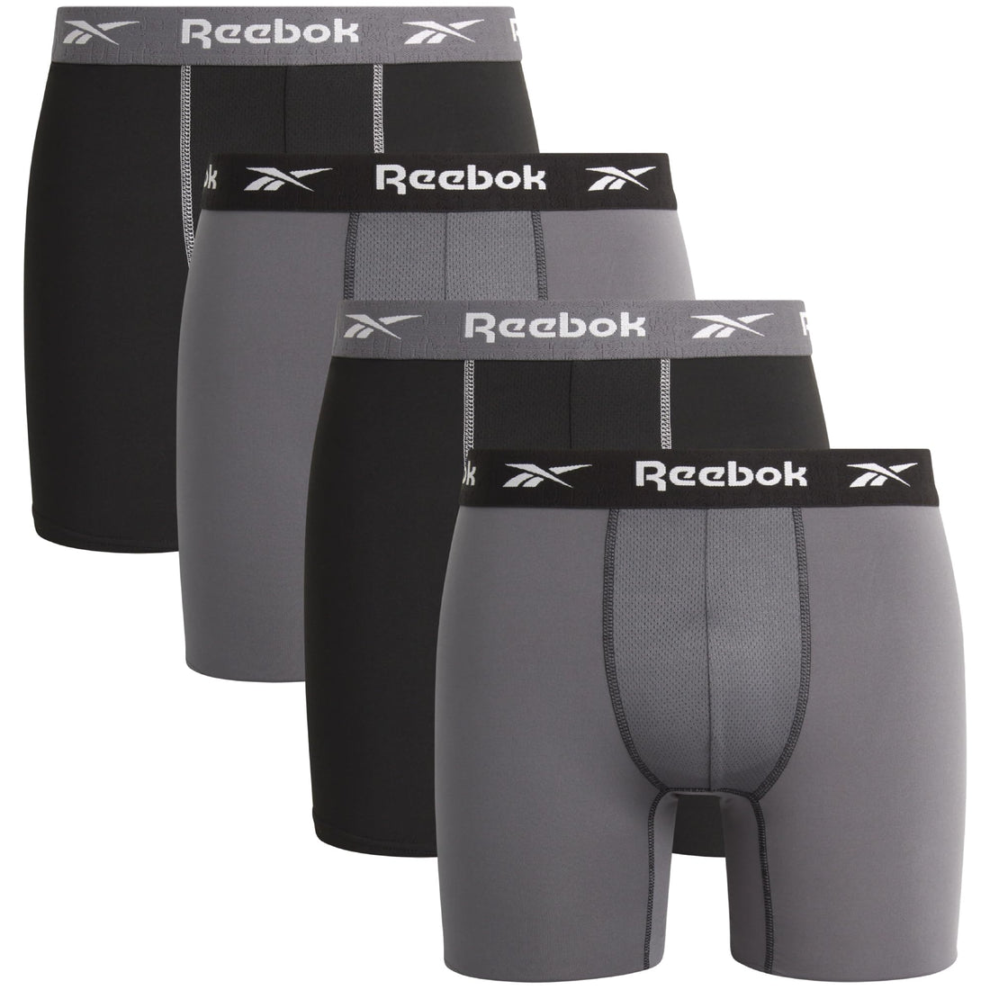 Reebok Mens Boxer Briefs - 4 Pack Underwear with Contour Pouch, 6'' Inseam | Athletic Stretch Performance Moisture-Wicking Fabric, No Fly Pouch, Tag-Free Waistband