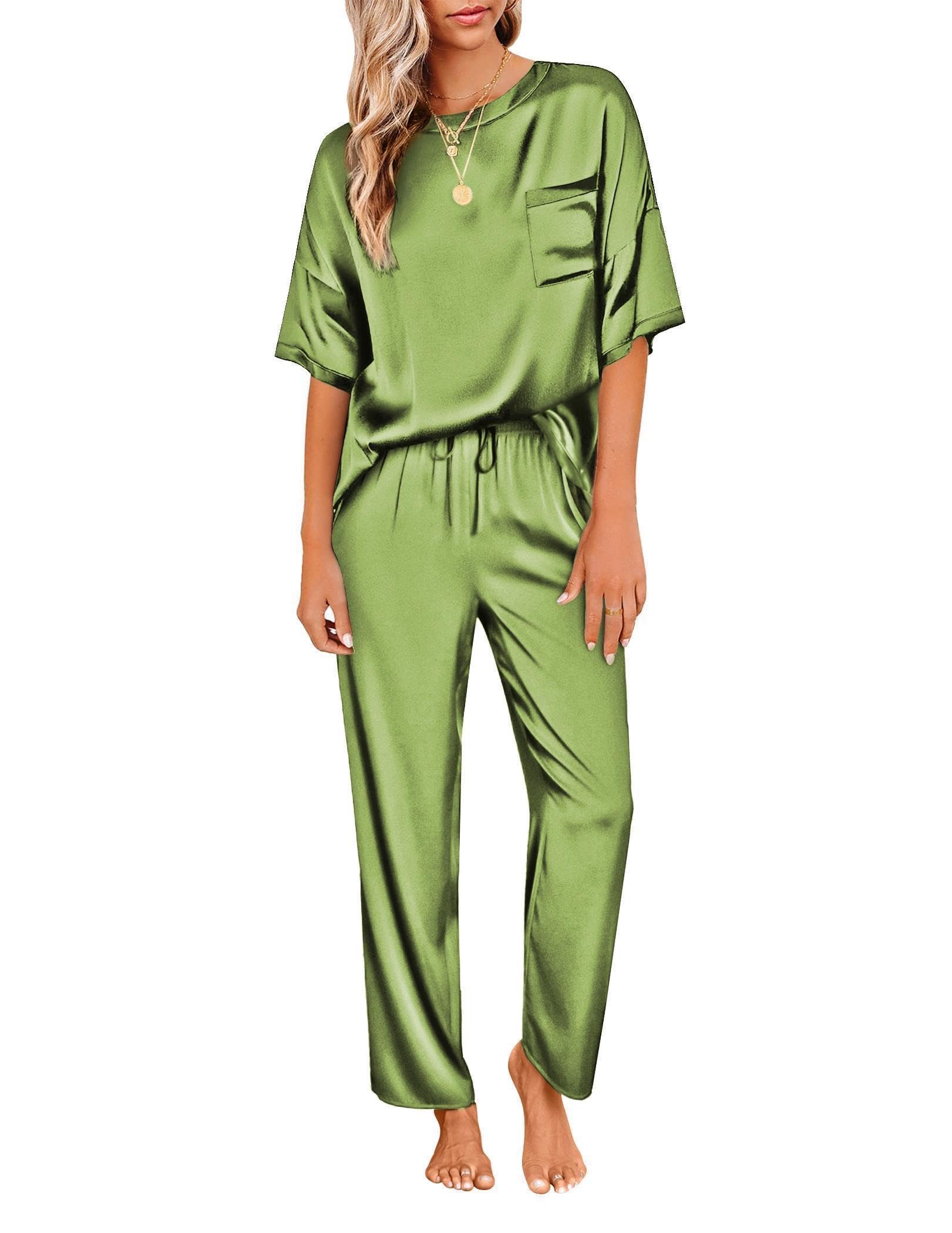 Ekouaer Pajamas for Women Set Silky Satin 2 Piece Lounge Sets with Pockets