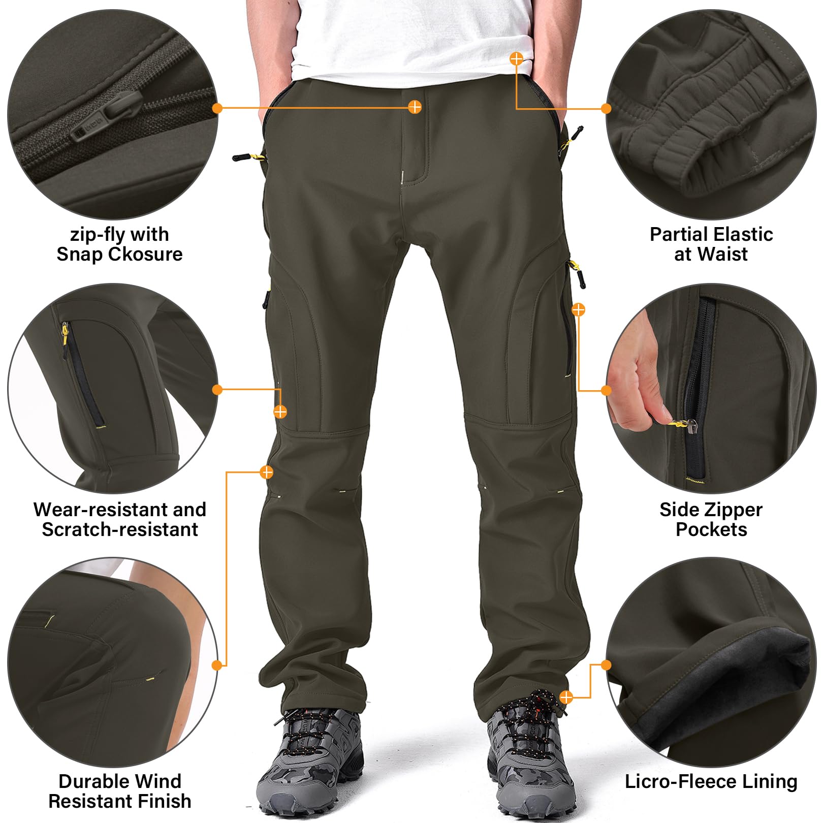 Toomett Men's hiking Snow Pants Skiing Winter Insulated Fleece lined Outdoor Water Repellent camping,walking,fishing