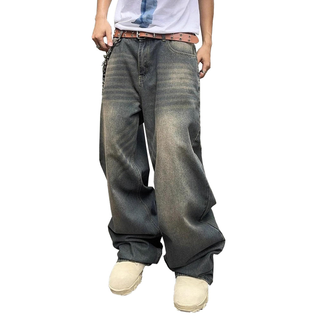 Mens Baggy Jeans Y2k Wide Leg Loose Fit Jeans Streetwear Denim Washed Hip Hop Pants