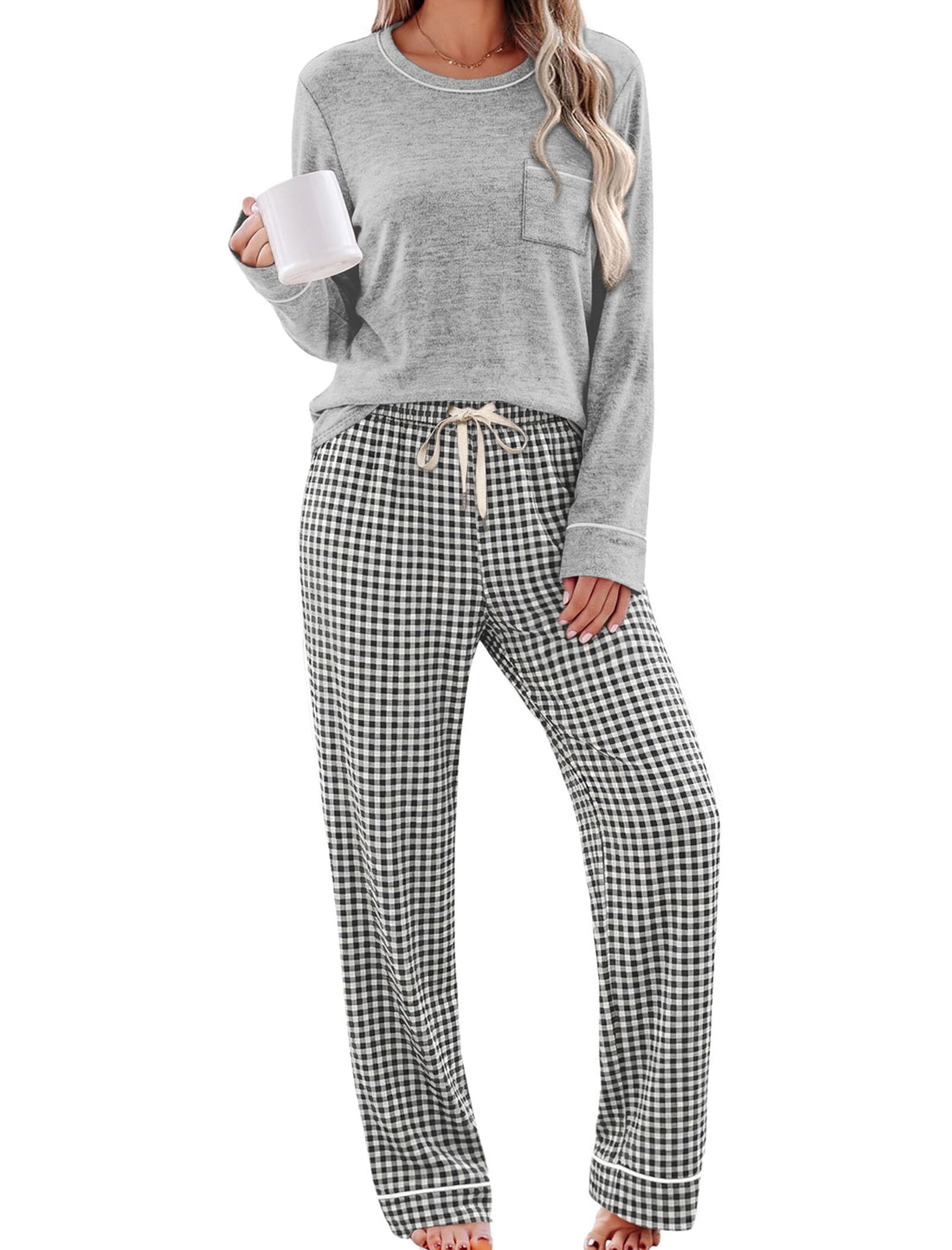WIHOLL Pajamas for Women Set Soft Pjs Long Sleeve Two Piece Lounge Sets