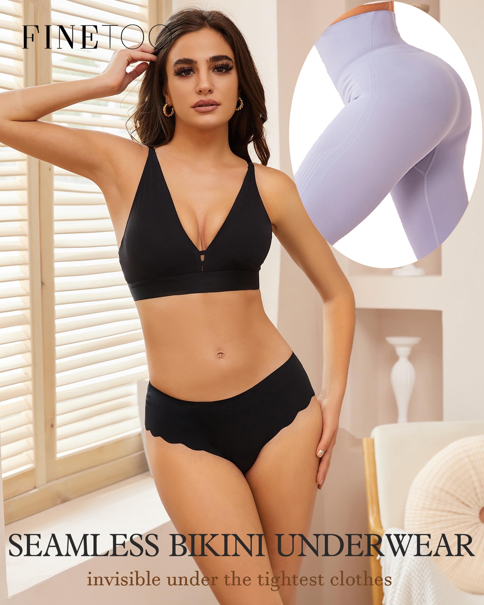 FINETOO 6 pack Seamless Underwear for Women Sexy Low Rise Hipster Wave Edge No Show Bikini Panties Womens Cheeky S-XL