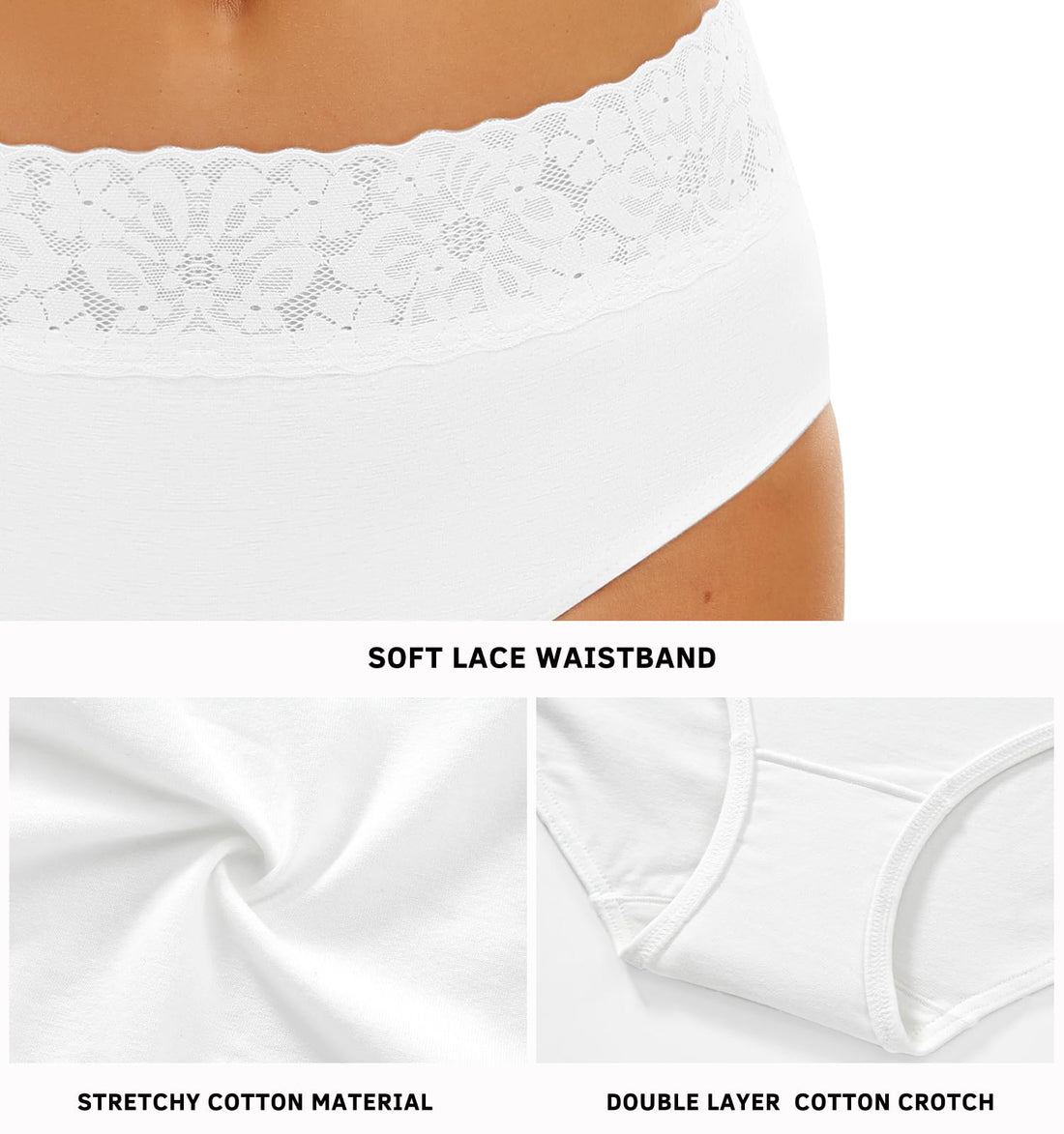 RHYFF Womens Underwear Cotton Bikini Panties Lace Soft Hipster Panty Ladies Stretch Full Briefs 5 Pack