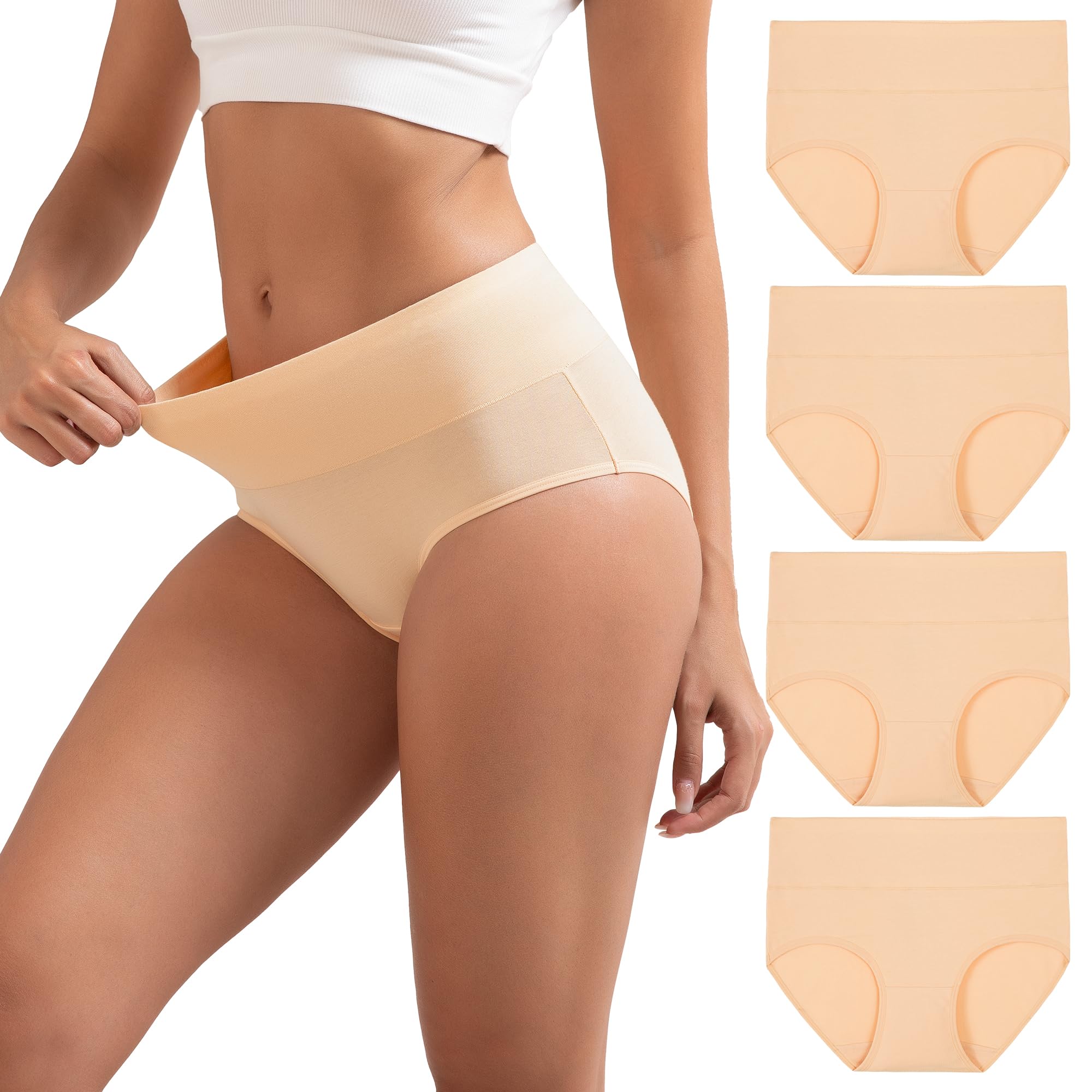 INNERSY Women's Cotton Underwear High Waist Ladies Briefs Full Coverage Panties 4-Pack