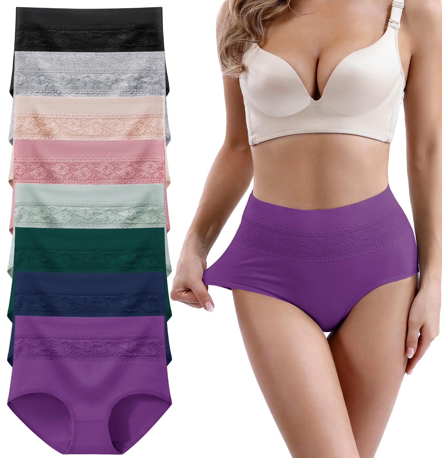 Women's Underwear Cotton Tummy Control High Waisted Underwear Soft Breathable Full Coverage Panties Multipack