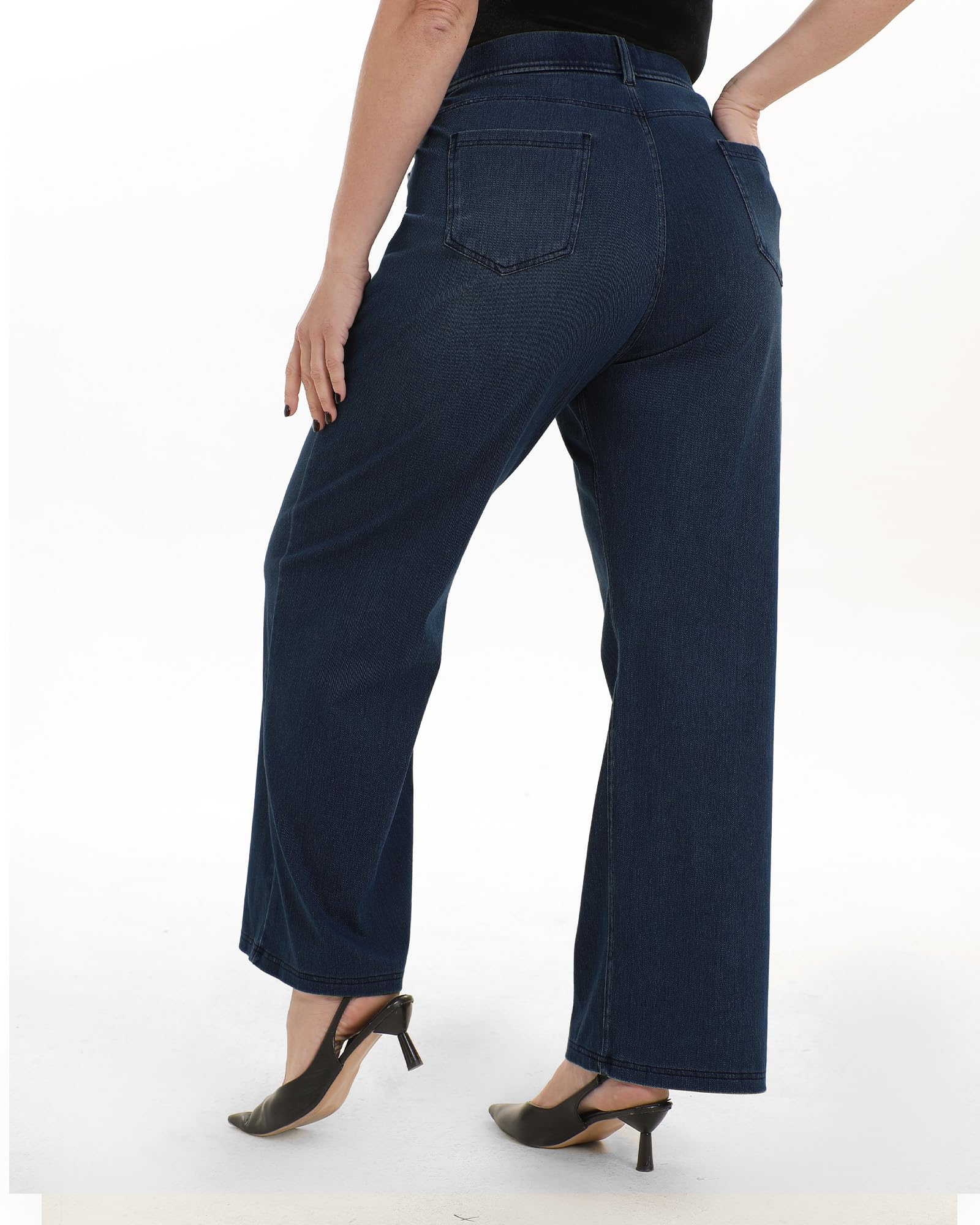 Pull On Jeans for Women Wide Leg High Waisted Stretch Baggy Jeans Casual Trendy Straight Denim Pants (with Plus Size)