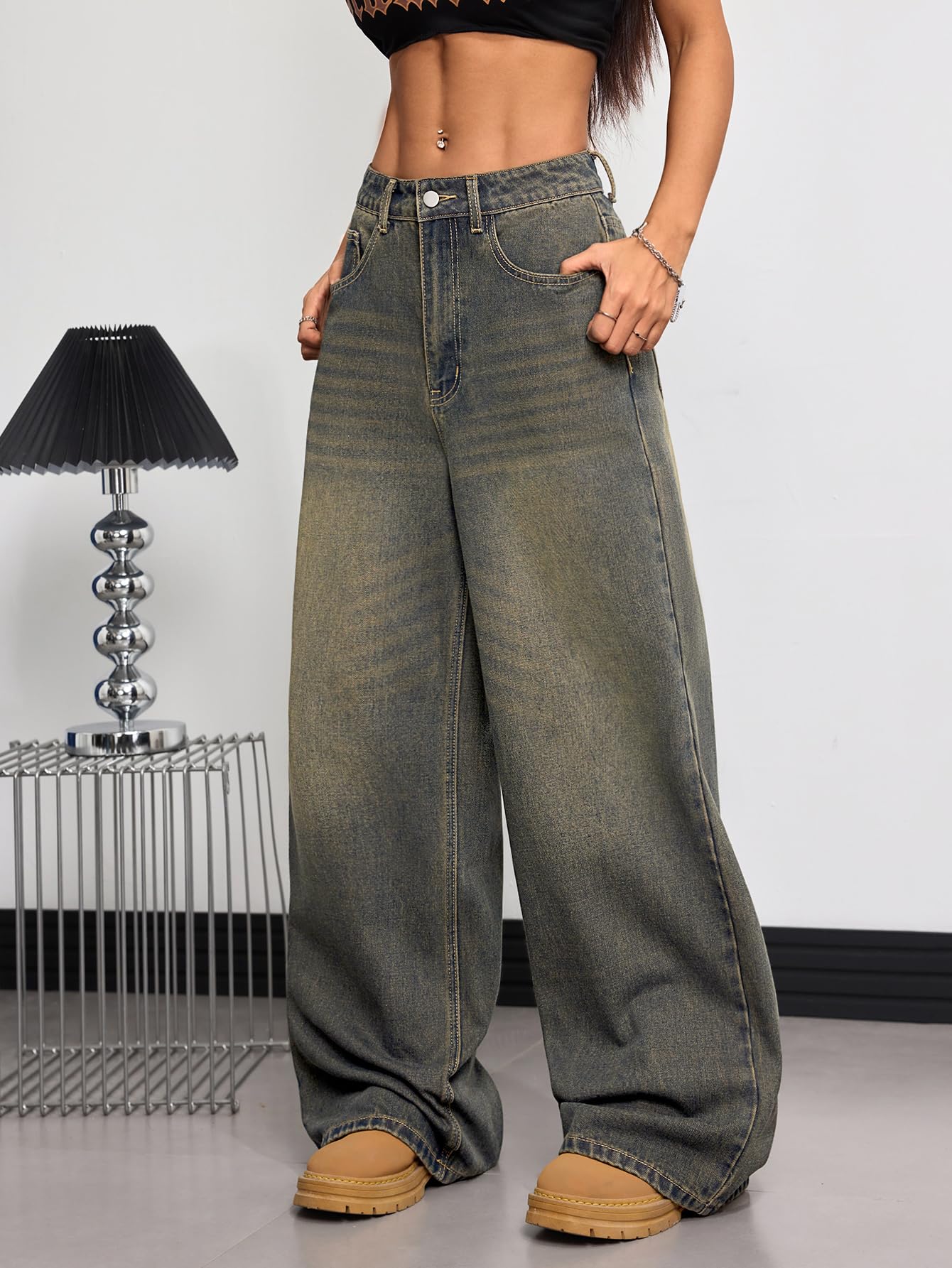 Womens Baggy Jeans Wide Leg Denim Pants Y2k 90s Vintage Hip Hop Loose Long Trousers Streetwear