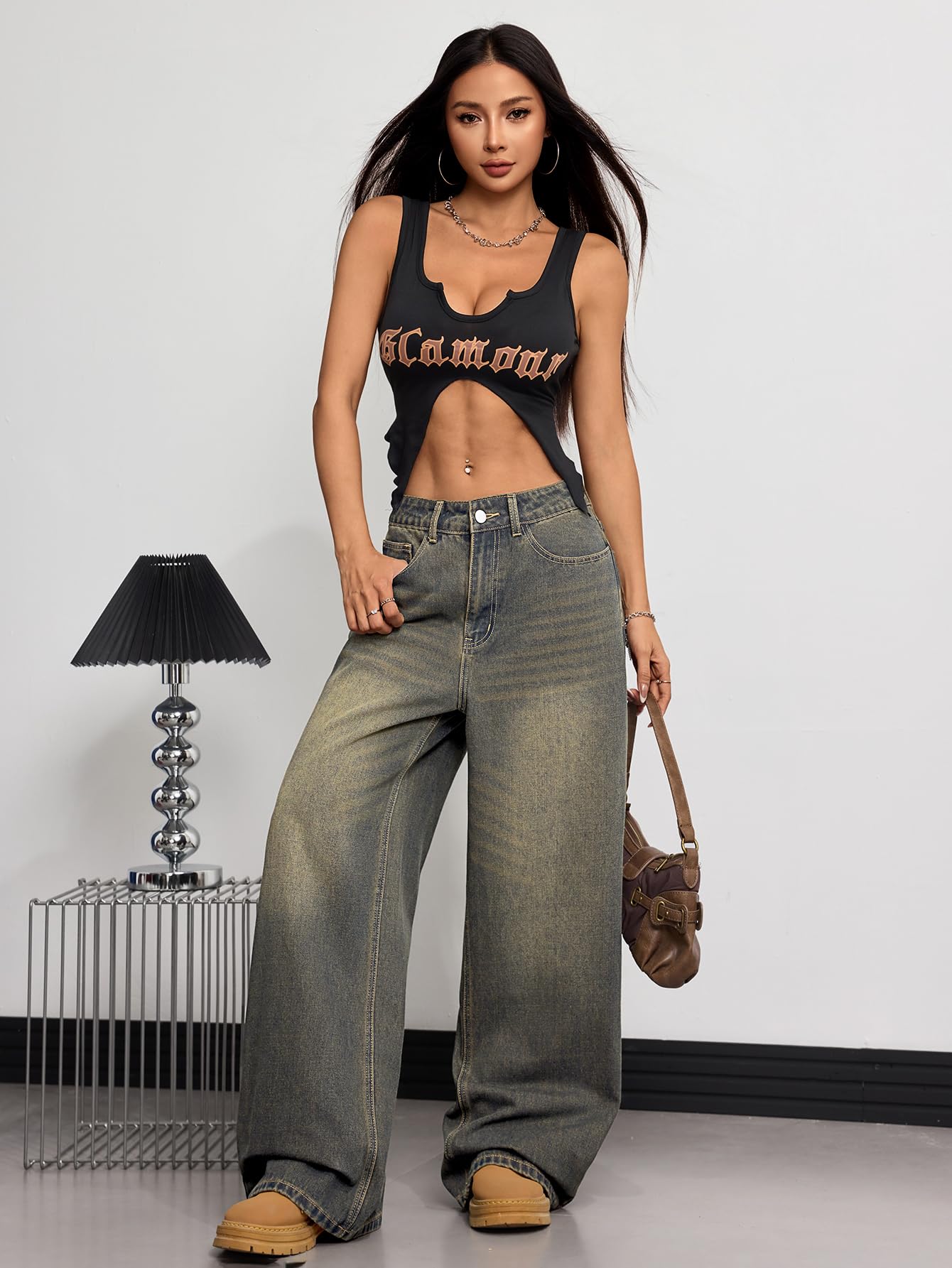 Womens Baggy Jeans Wide Leg Denim Pants Y2k 90s Vintage Hip Hop Loose Long Trousers Streetwear