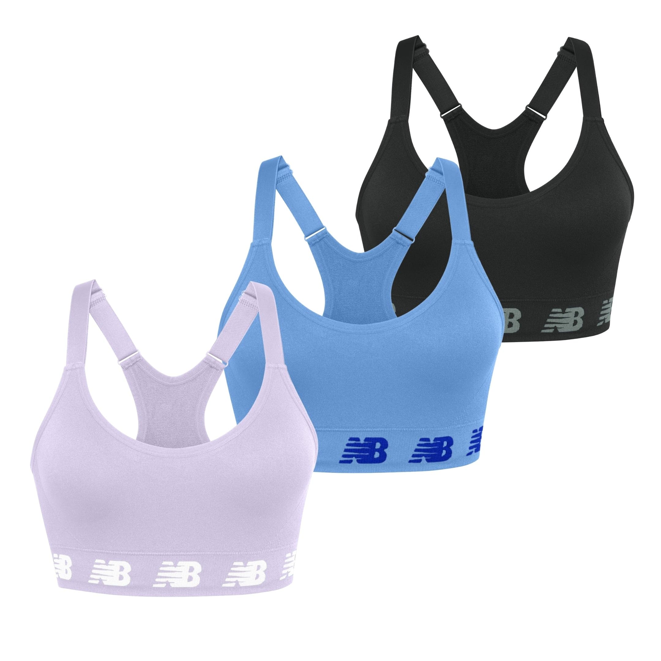 New Balance 3 Pack Seamless Sports Bras for Women, Cami Keyhole Breathability, Gym Sports Bra, Yoga Workout Set