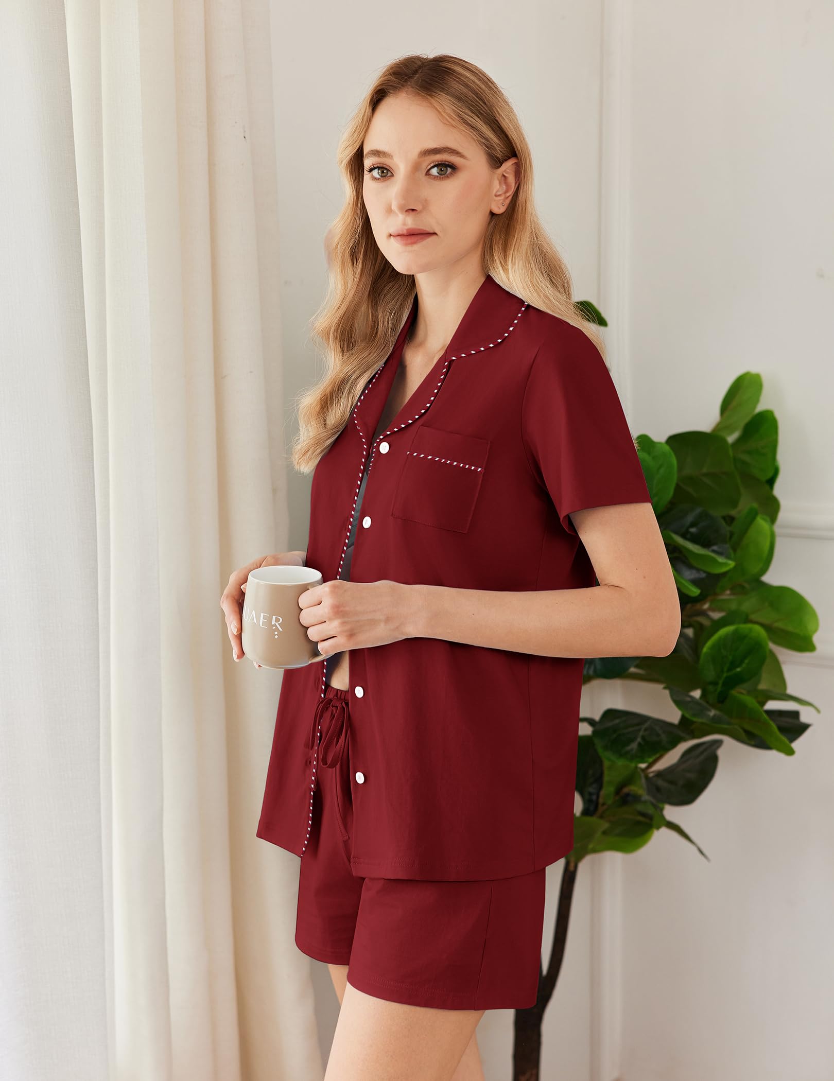 Ekouaer Pajamas for Women Set Button Down Short Sleeve Sleepwear 2 Piece pj