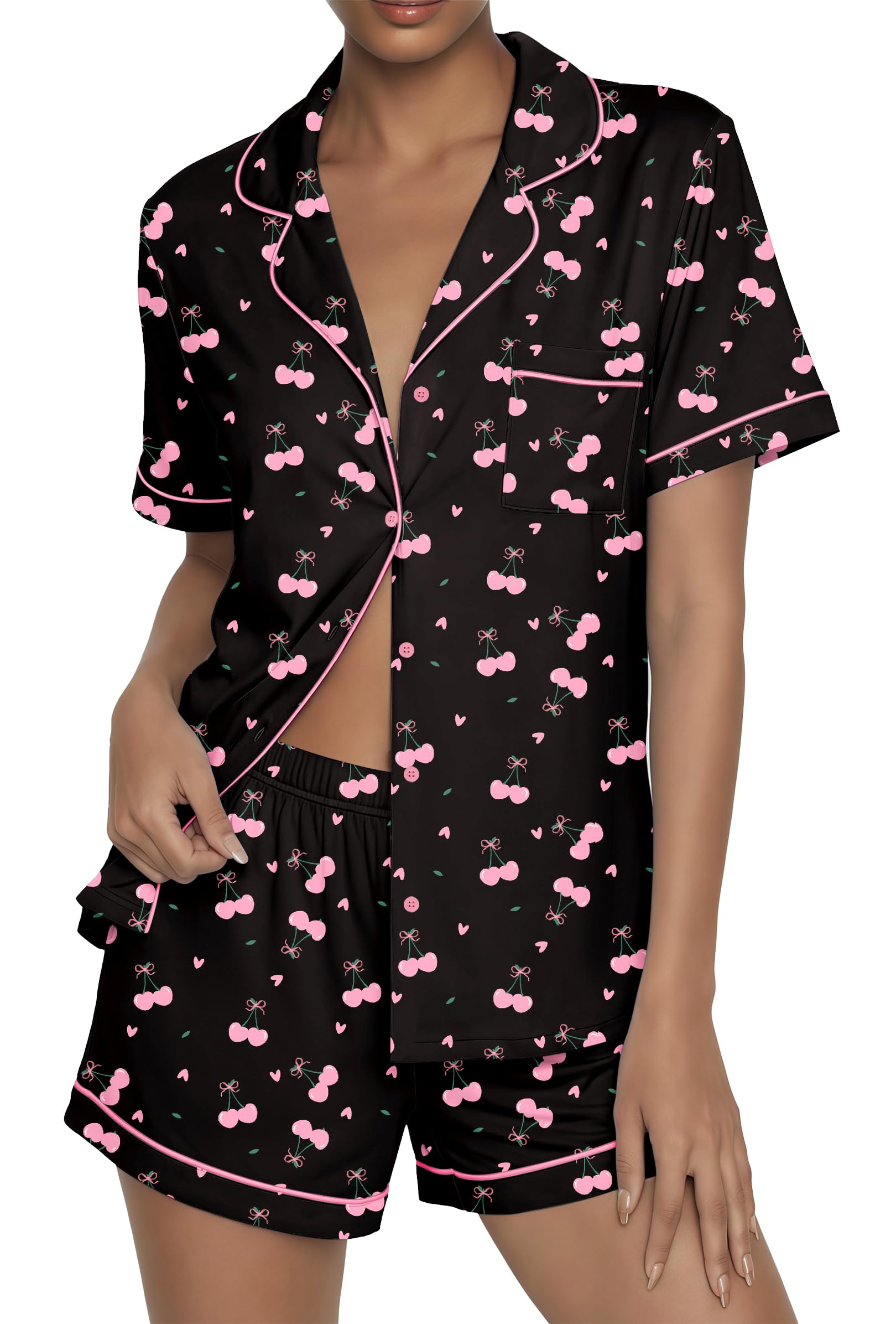 Ekouaer Womens Pajama Sets Button Up Pjs 2 Piece Short Sleeve Sleepwear