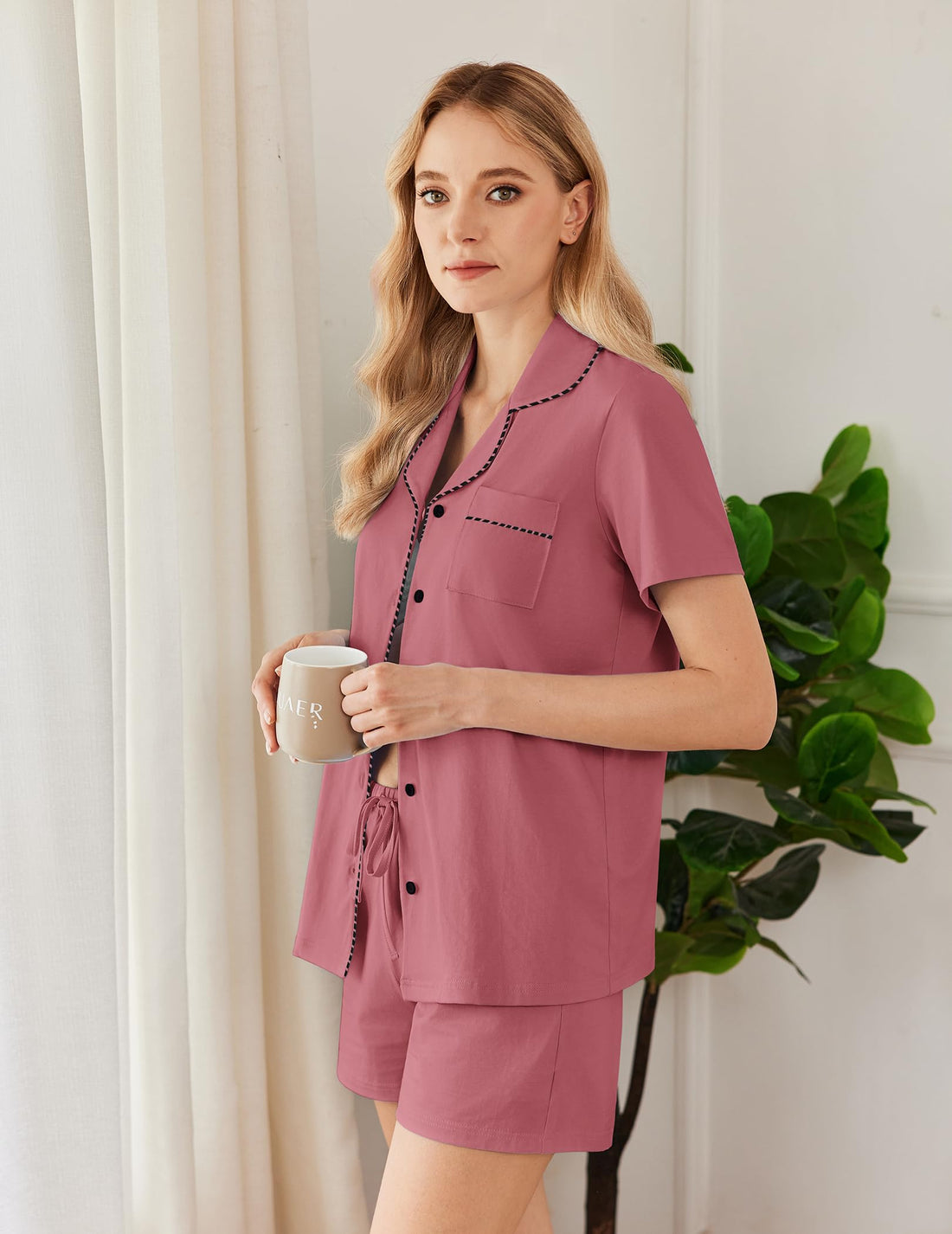Ekouaer Pajamas for Women Set Button Down Short Sleeve Sleepwear 2 Piece pj