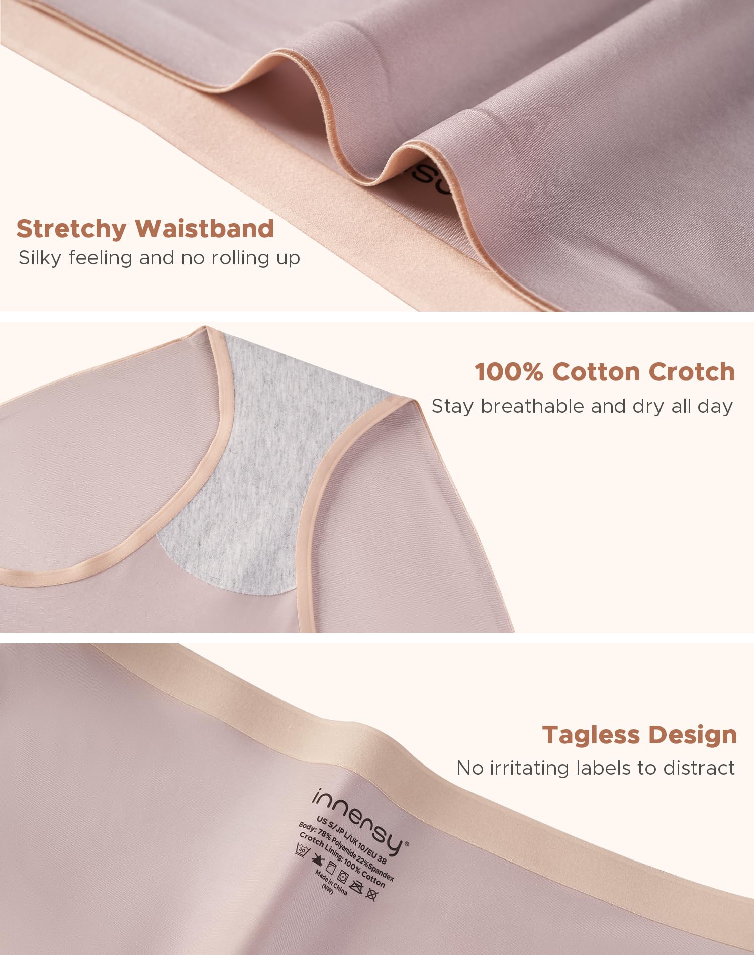 INNERSY Women's Underwear Silky Hipster Panties 3-Pack