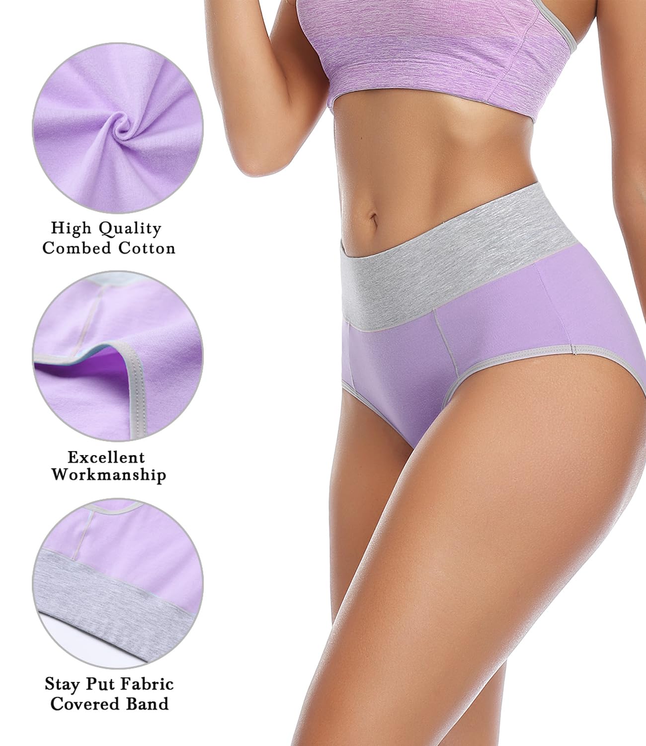wirarpa Women's Cotton Underwear High Waist Stretch Briefs Soft Underpants Ladies Full Coverage Panties 5 Pack