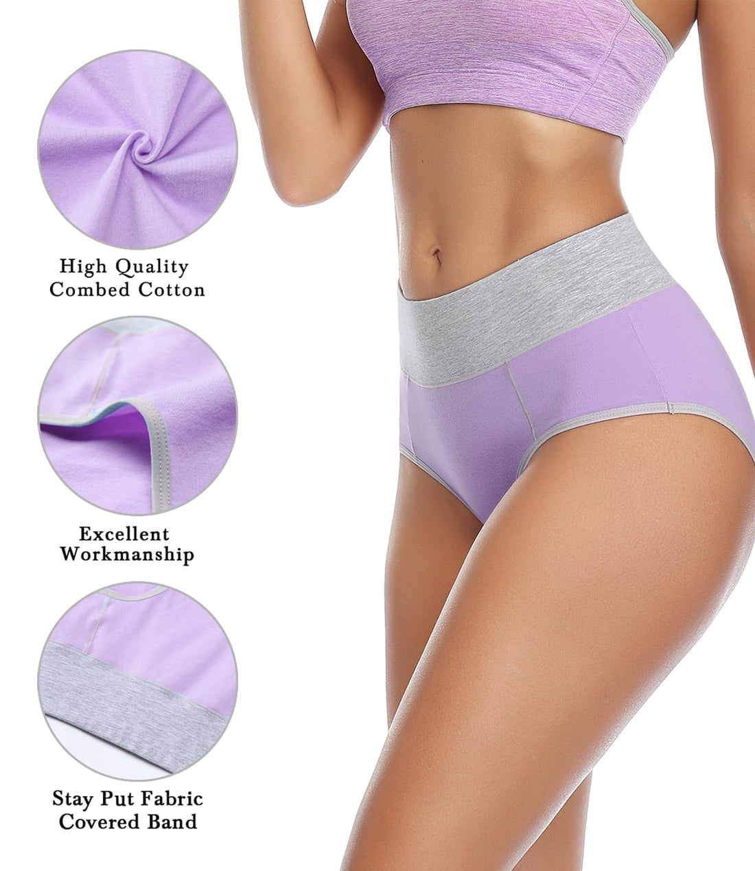 wirarpa Women's Cotton Underwear High Waist Stretch Briefs Soft Underpants Ladies Full Coverage Panties 5 Pack