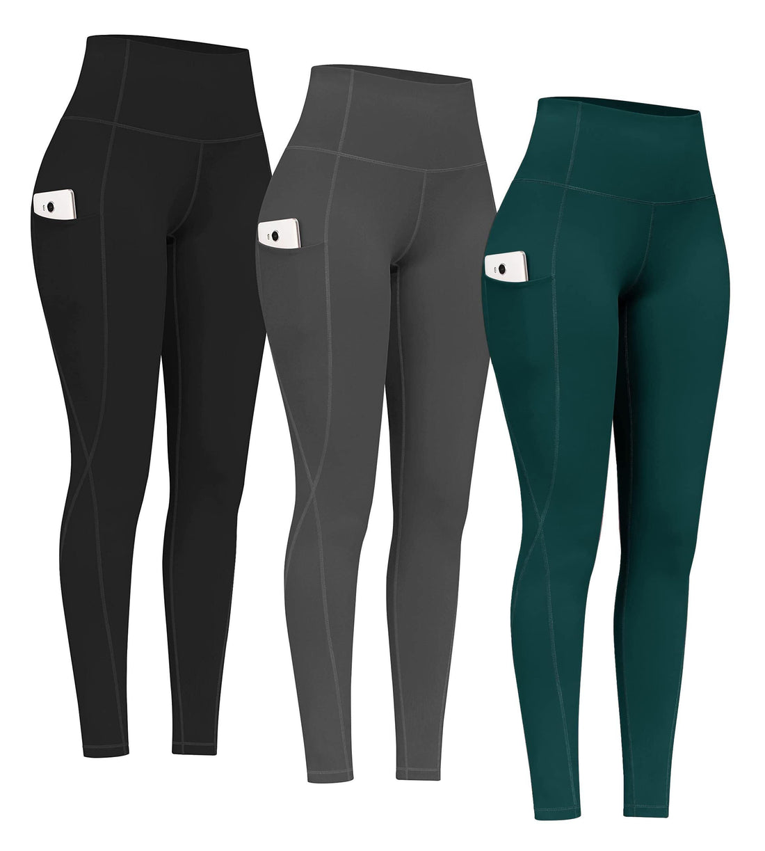 PHISOCKAT 2 Pack High Waist Yoga Pants with Pockets Tummy Control Leggings | Compression Leggings For Women,Non See-Through,4 Way Stretch,Breathable Fabric, Workout Leggings