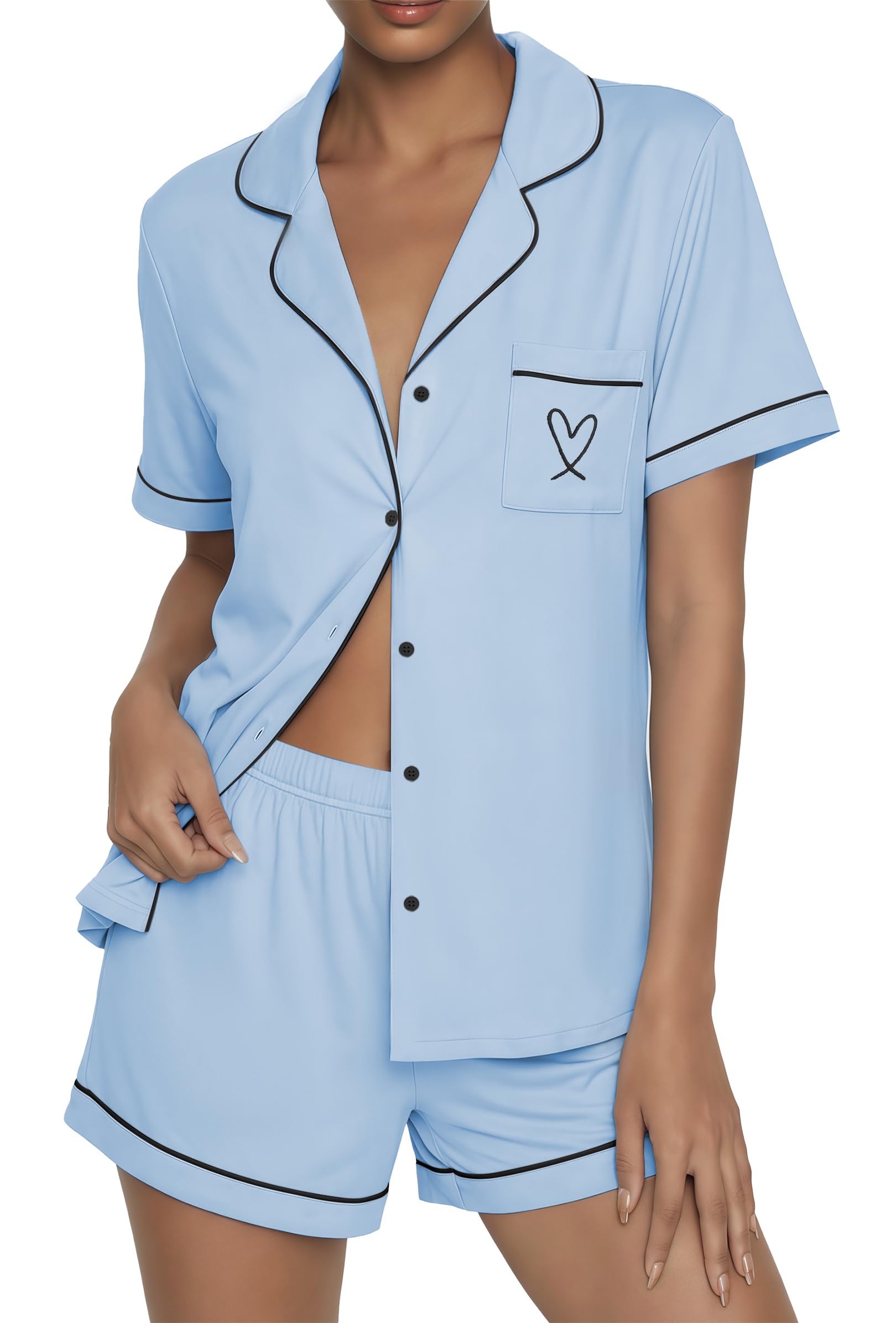 Ekouaer Womens Pajama Sets Button Up Pjs 2 Piece Short Sleeve Sleepwear