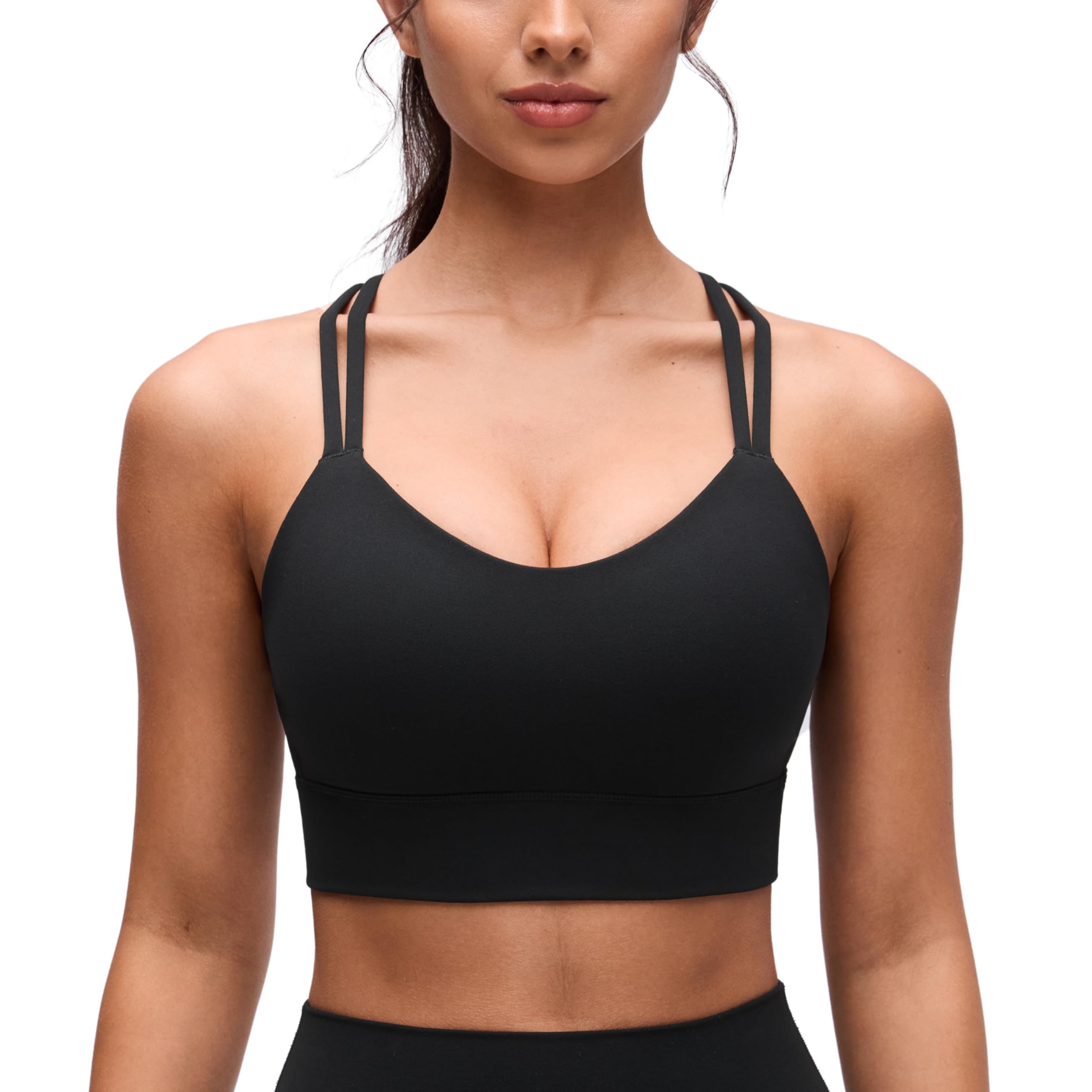CRZ YOGA Softness Mold Butterluxe Sports Bras | Molded Cup, Light Support, Yoga, Extremely Soft, Longline, Strappy Back, Scoop Neck, for Women