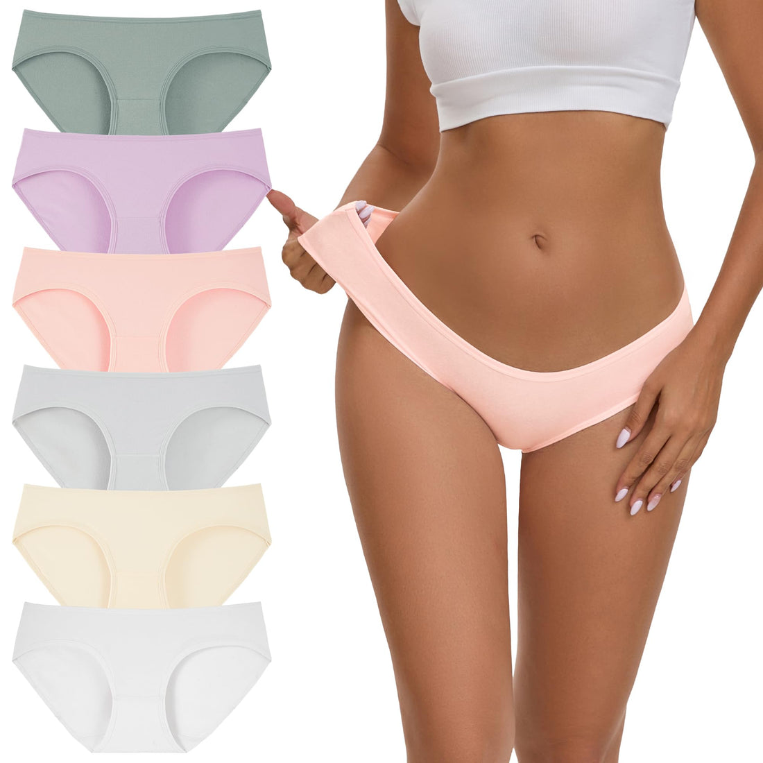 INNERSY Women's Cotton Underwear Low Rise Hipster Panties 6-Pack