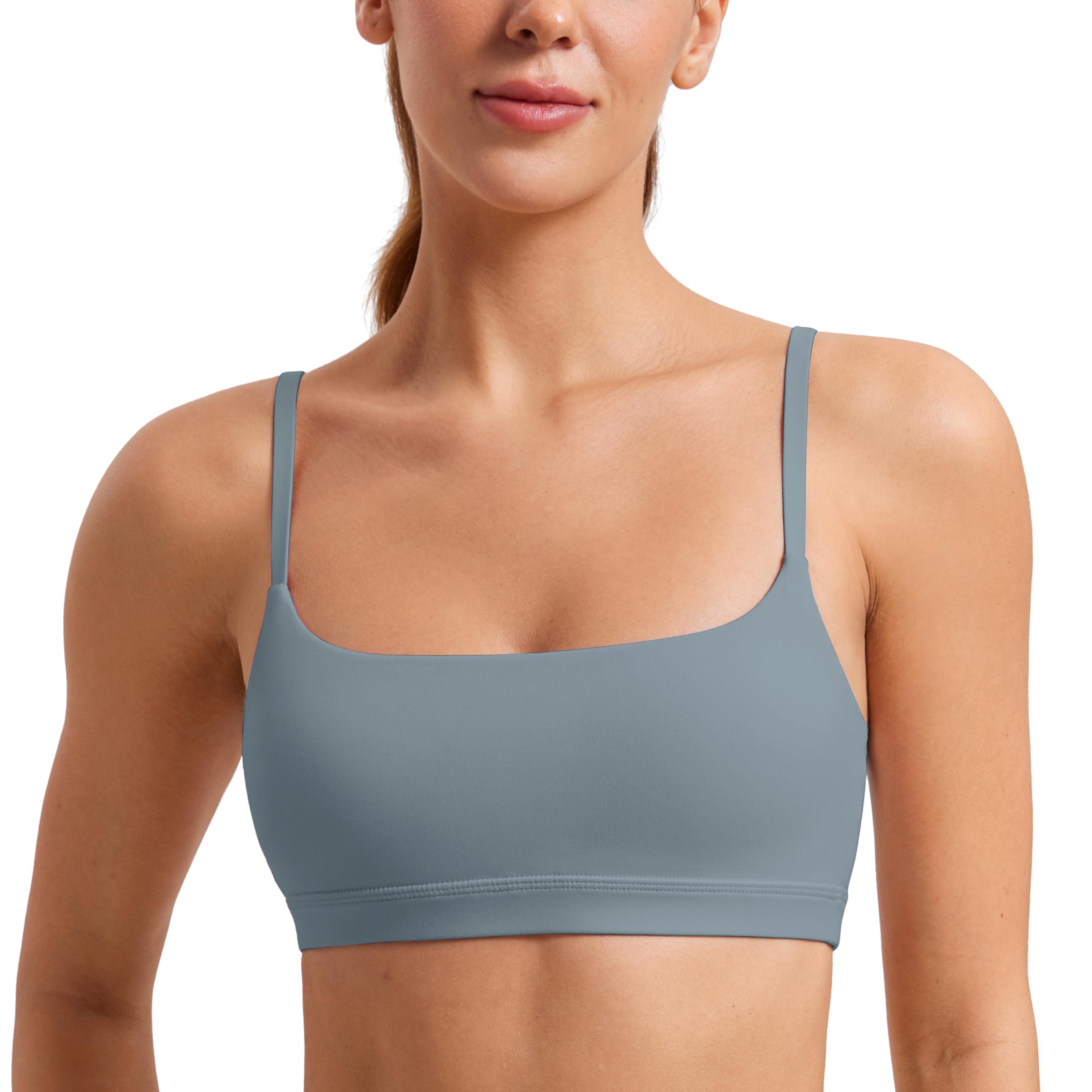 CRZ YOGA Butterluxe Scoop Neck Sports Bras | Light Support, Removable Pads, Yoga, Extremely Soft, U Back, Adjustable Spaghetti Straps, for Women