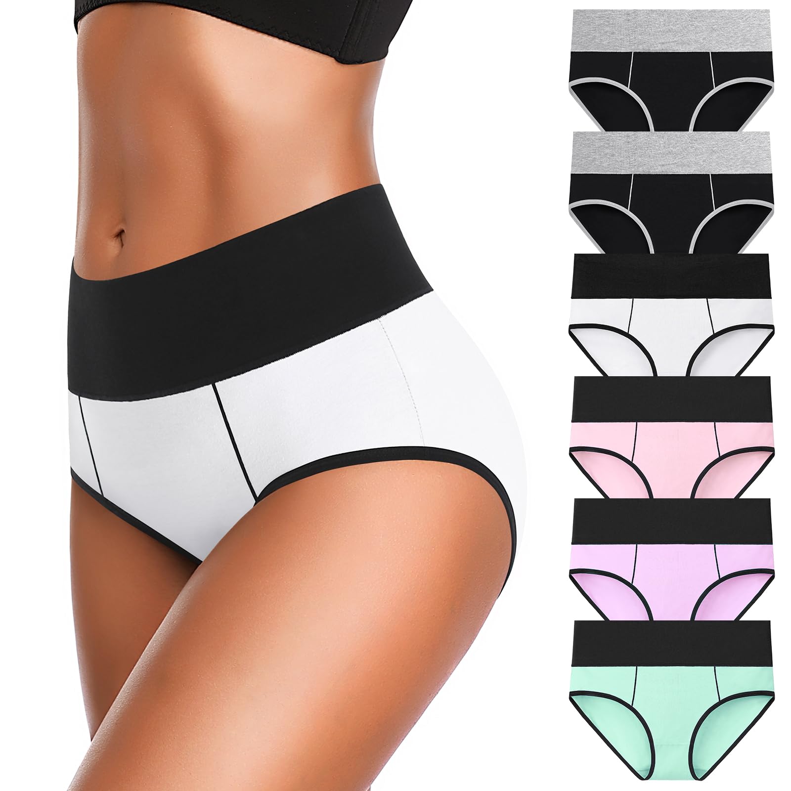Eiggam Underwear for Women Cotton High Waist Panties Full Coverage Briefs Soft Strech Ladies Breathable Panties-Multi Pack