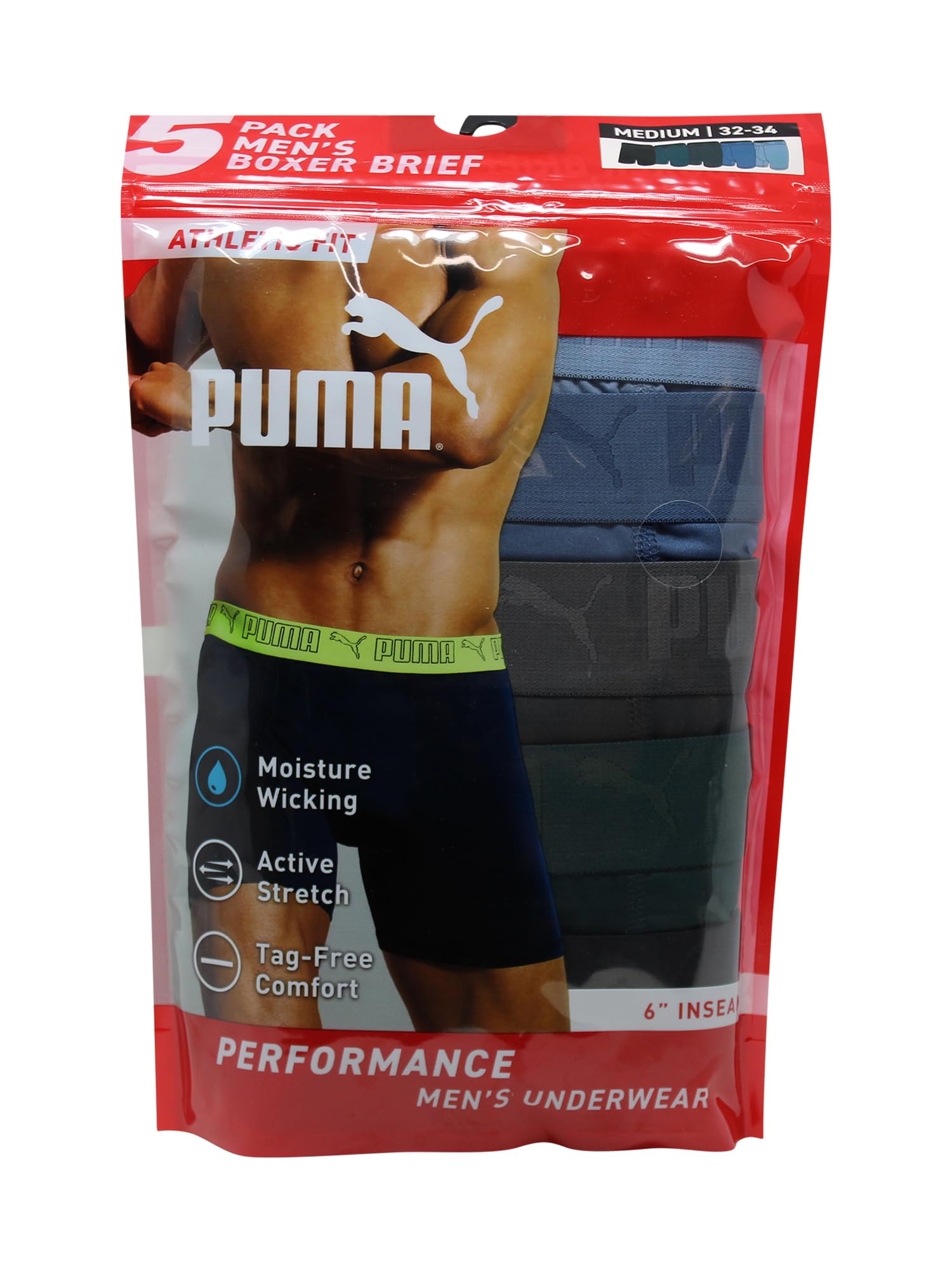 PUMA Men's 5 Pack Performance Boxer Briefs