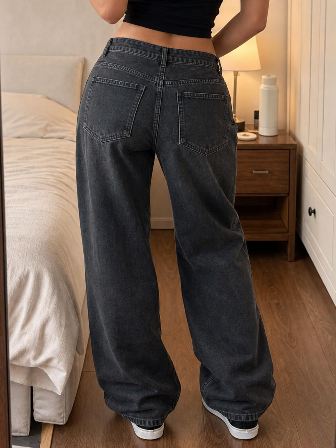 Low Rise Baggy Jeans for Women Y2K Vintage Wide Leg Loose Fit Straight Denim Pants Casual Trousers