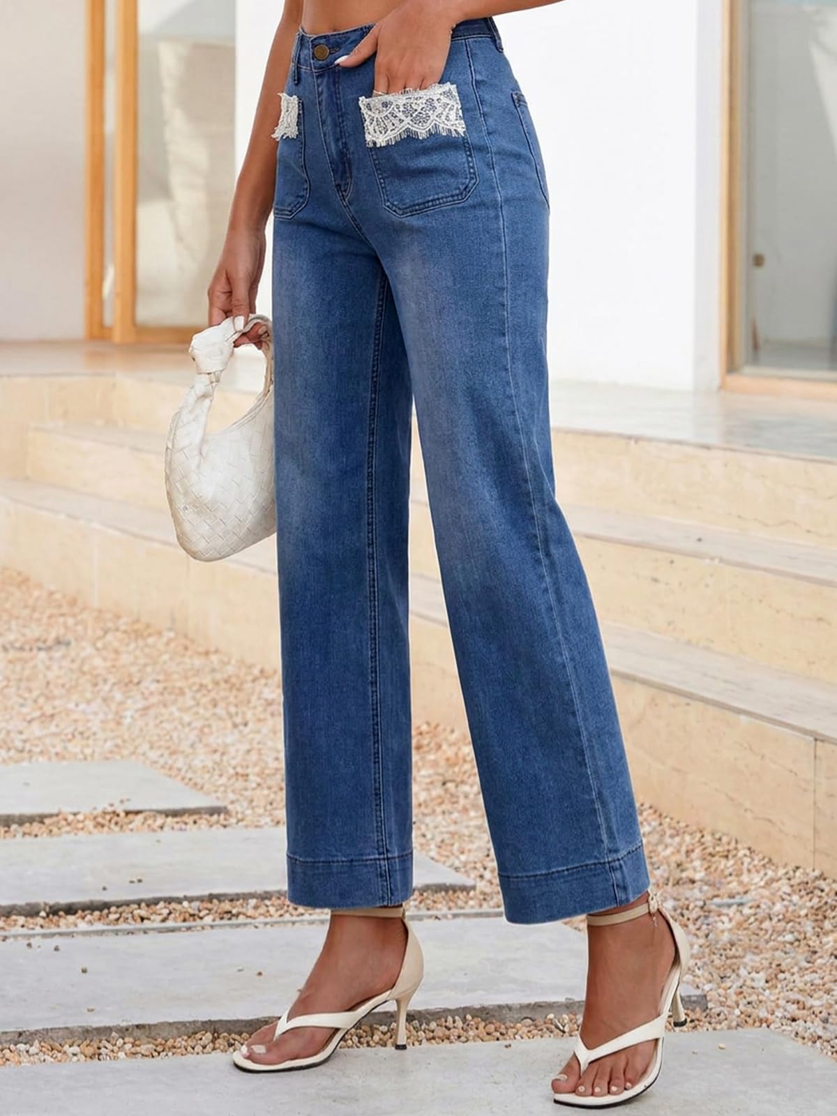 Women's Wide Leg Jeans High Waisted Stretchy Straight Leg Jeans Loose Trendy Denim Pants with Pocket