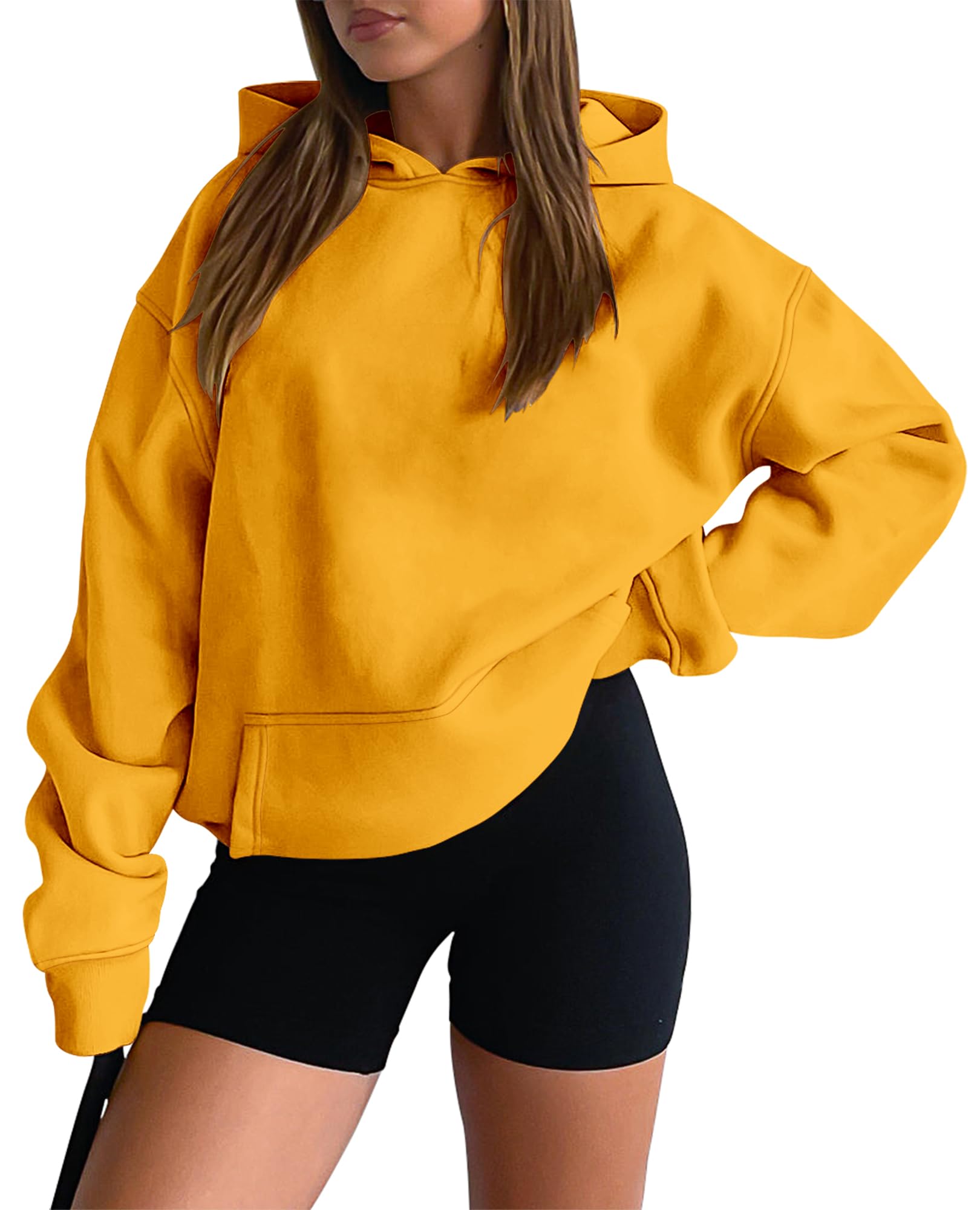onlypuff Women Hoodies Casual Pullover Long Sleeve Sweatshirt Kangaroo Pocket Drop Shoulder Sweater