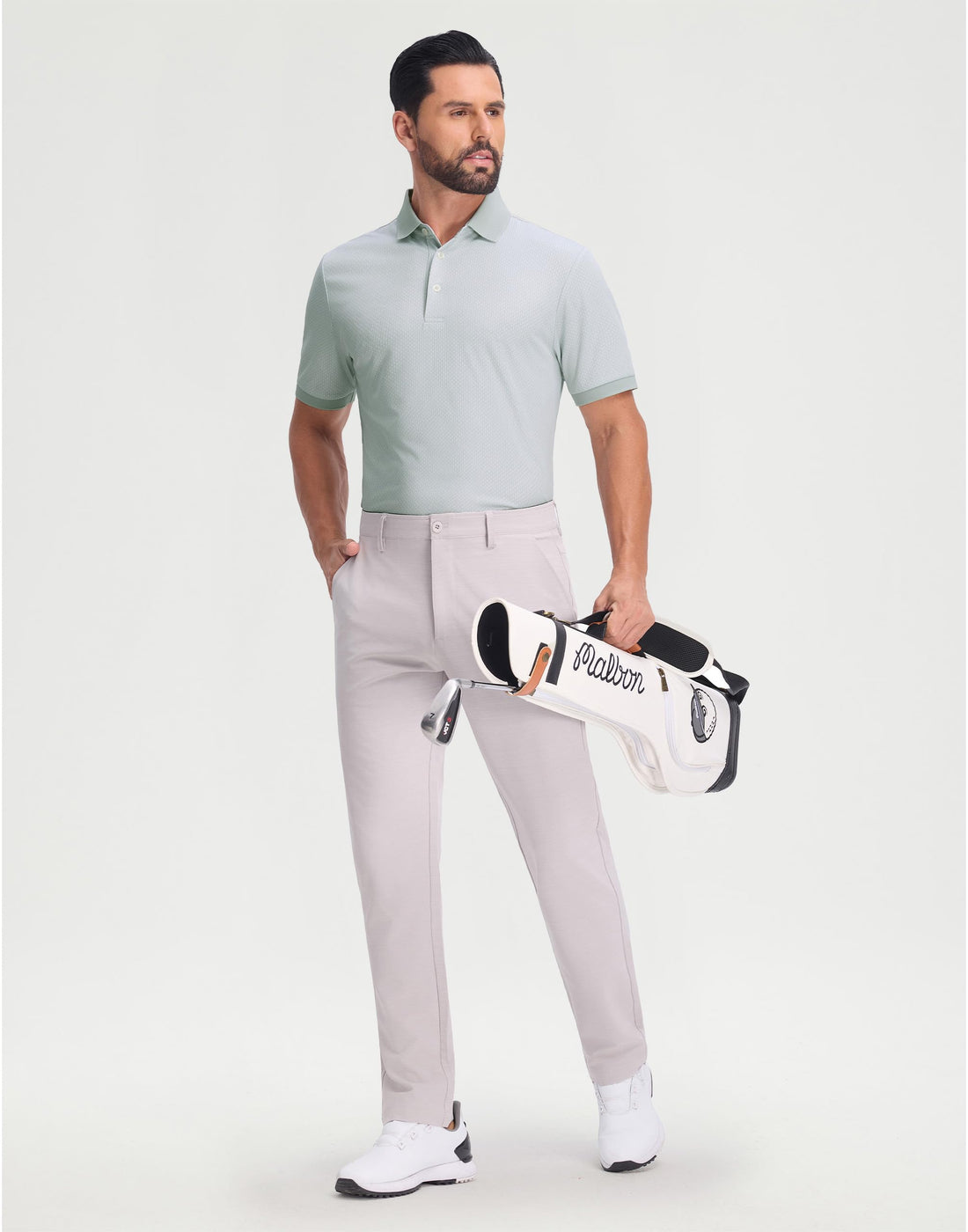 M MAELREG Mens Golf Polo Shirts Jacquard Ribbed Collar Performance Moisture Wicking Dry Fit Short Sleeve Golf Shirts for Men