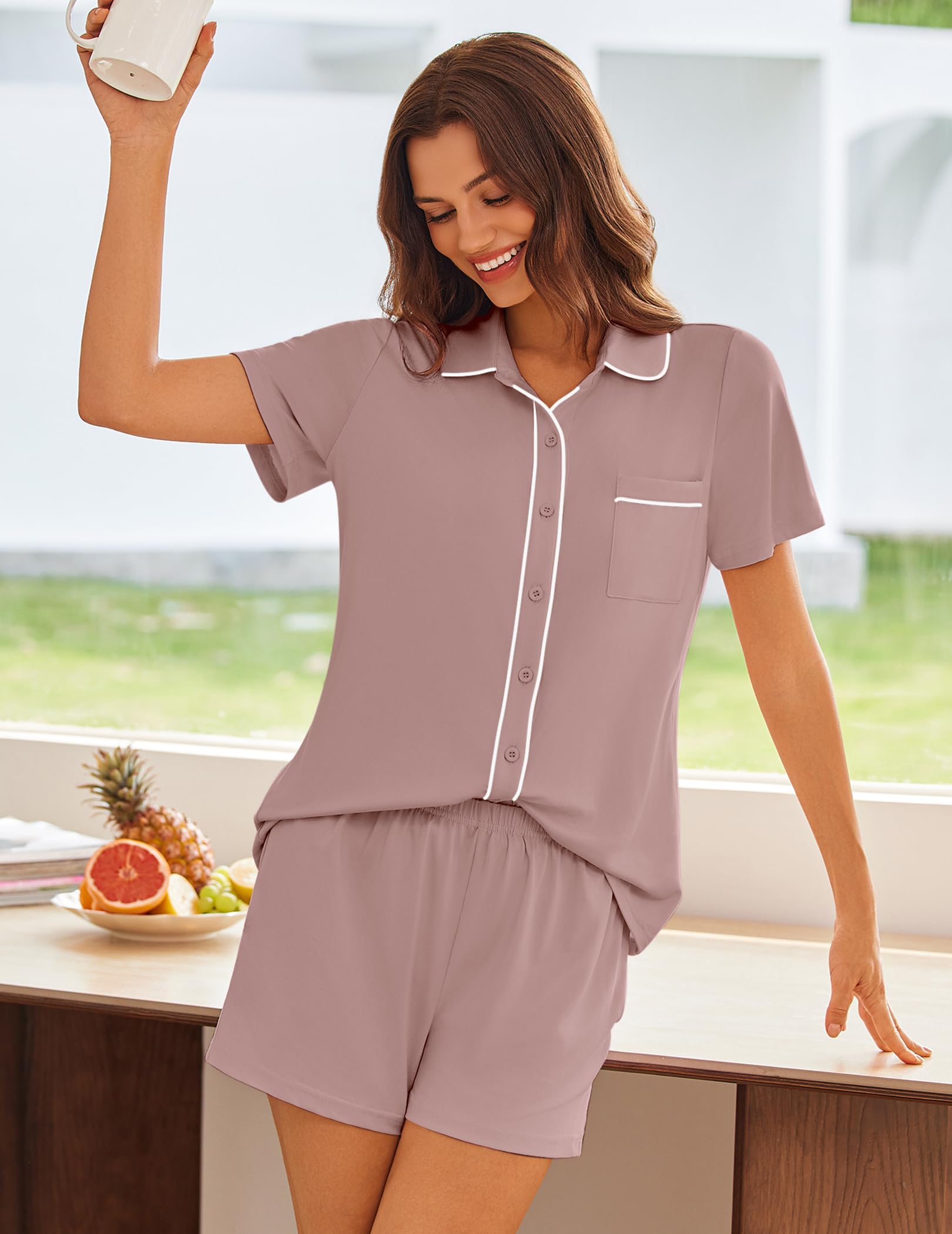Ekouaer Womens Pajama Sets Button Down Lounge Set 2 Piece Pjs Sets