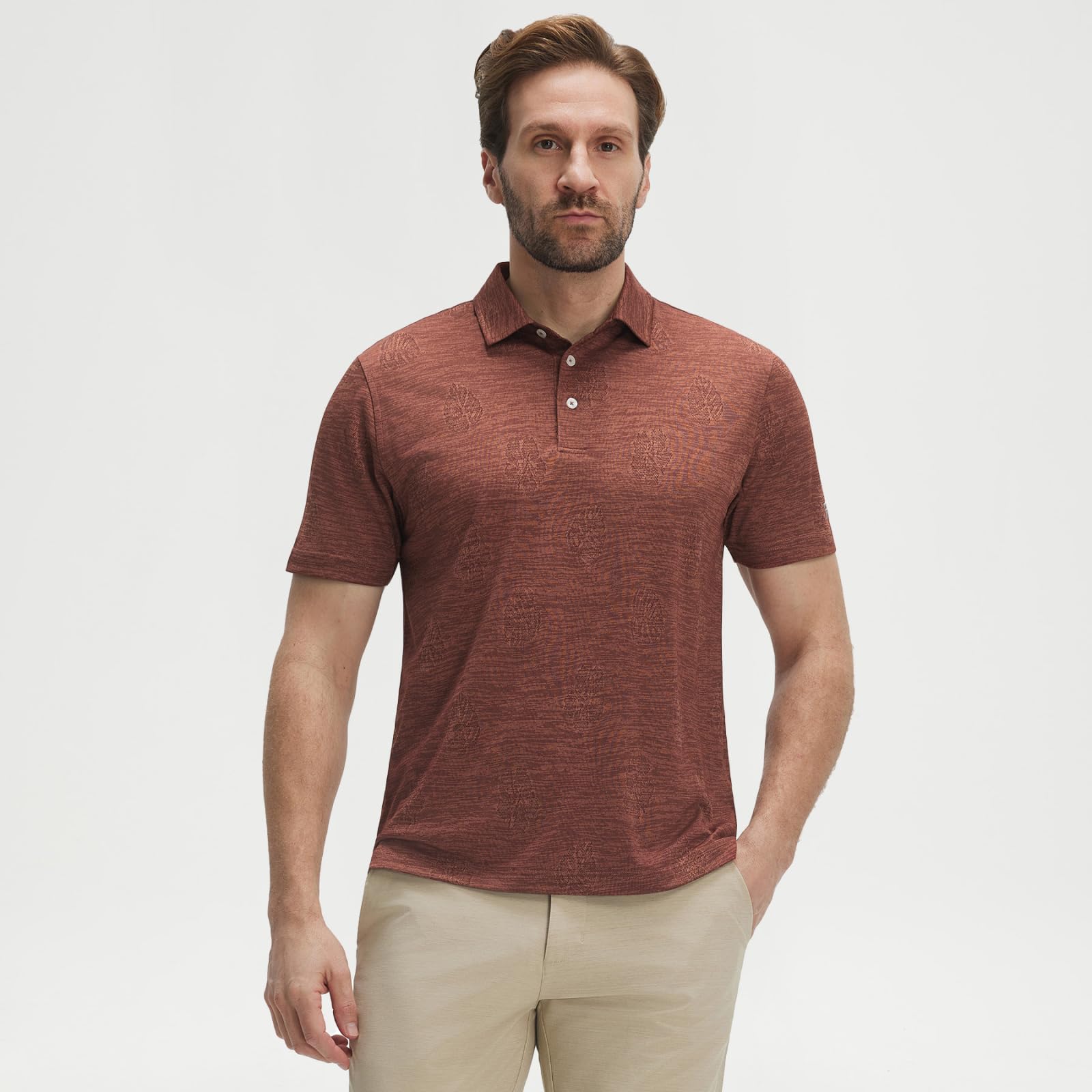 M MAELREG Short Sleeve Golf Shirts for Men Moisture Wicking Performance Lightweight Jacquard 3 Button Polo Shirts for Men