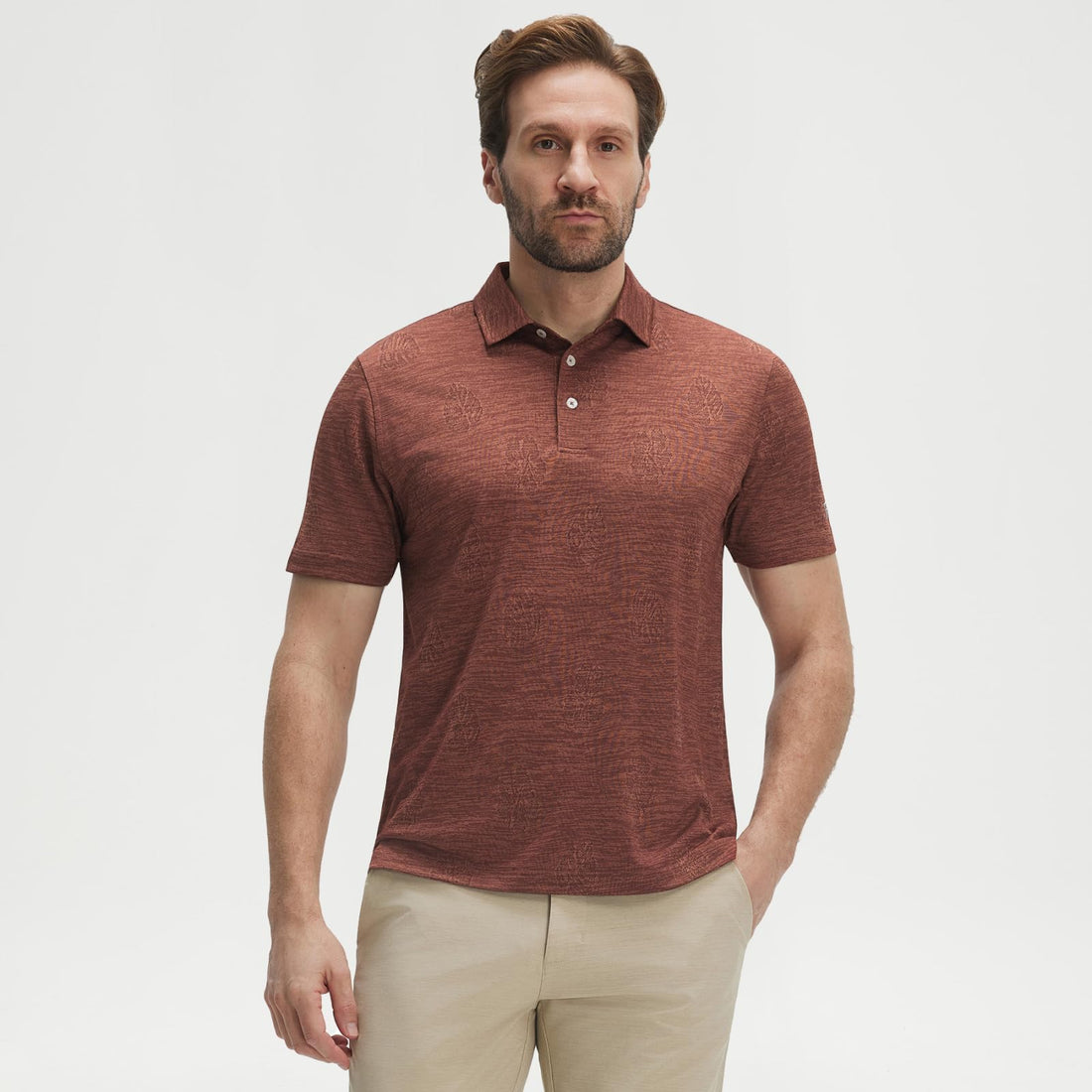 M MAELREG Short Sleeve Golf Shirts for Men Moisture Wicking Performance Lightweight Jacquard 3 Button Polo Shirts for Men
