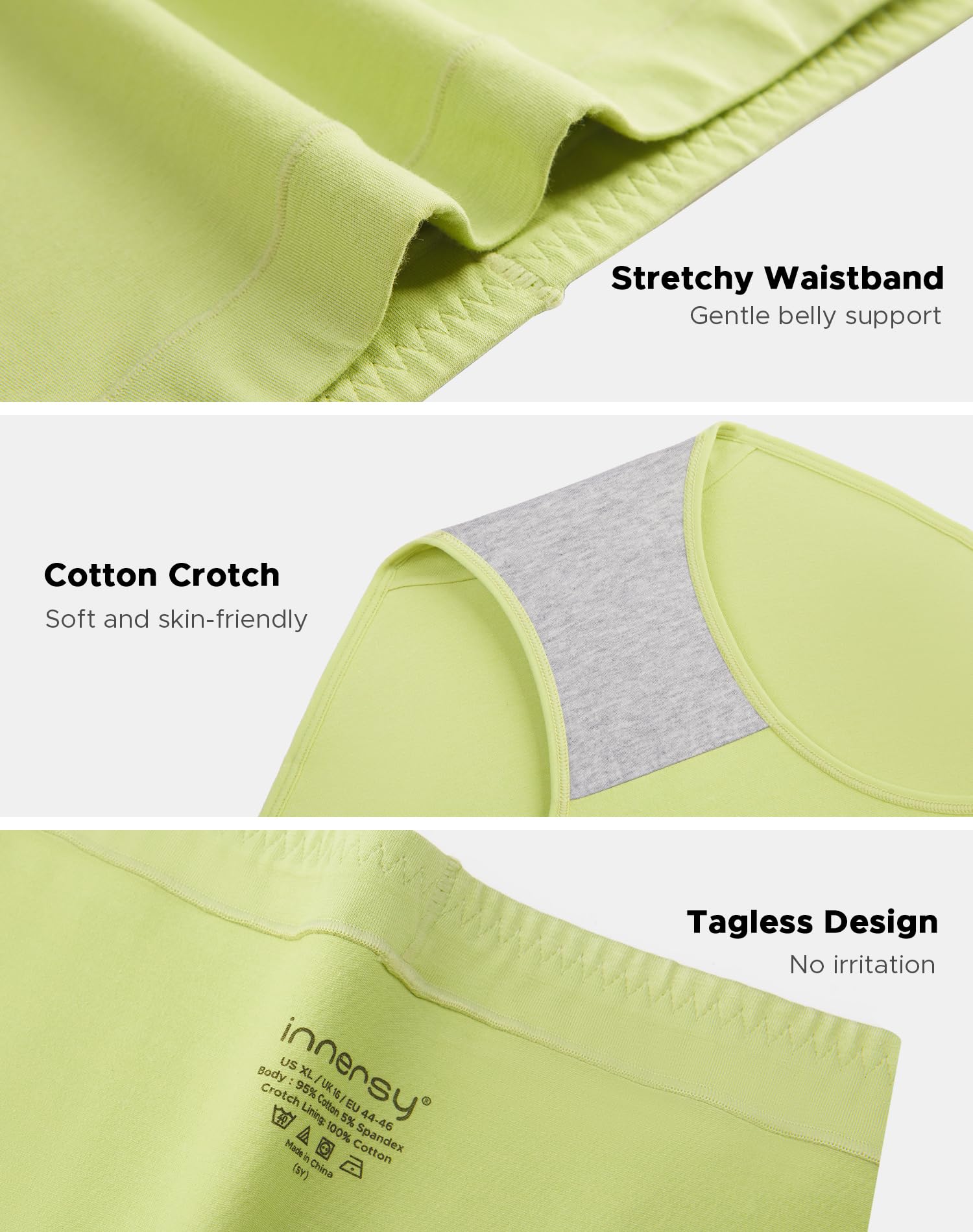 INNERSY Womens Plus Size Underwear High Waisted Cotton Briefs 4-Pack